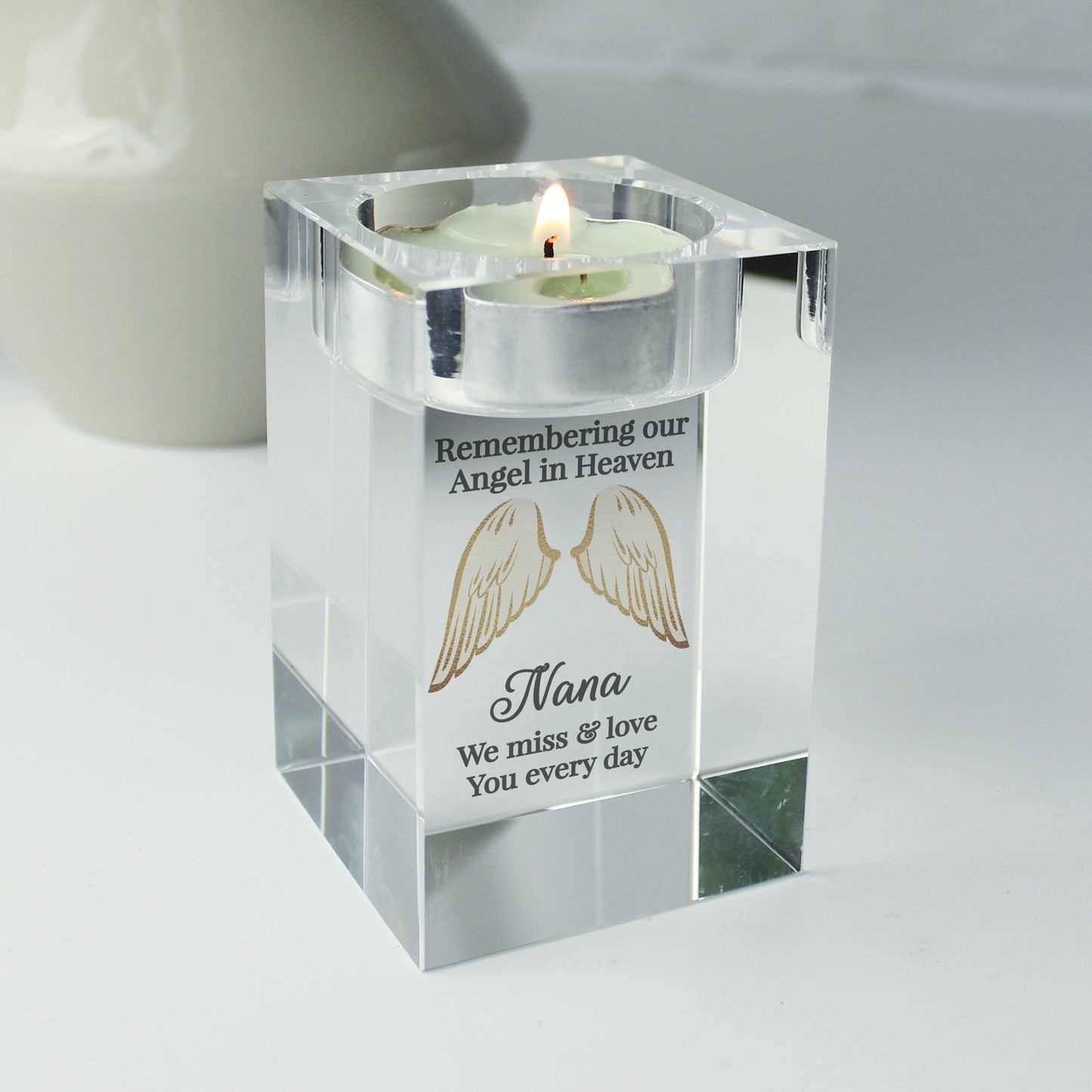 Personalised Angel Wings Memorial Glass Tealight Holder: 5 - Candle Holders By Gift Moments