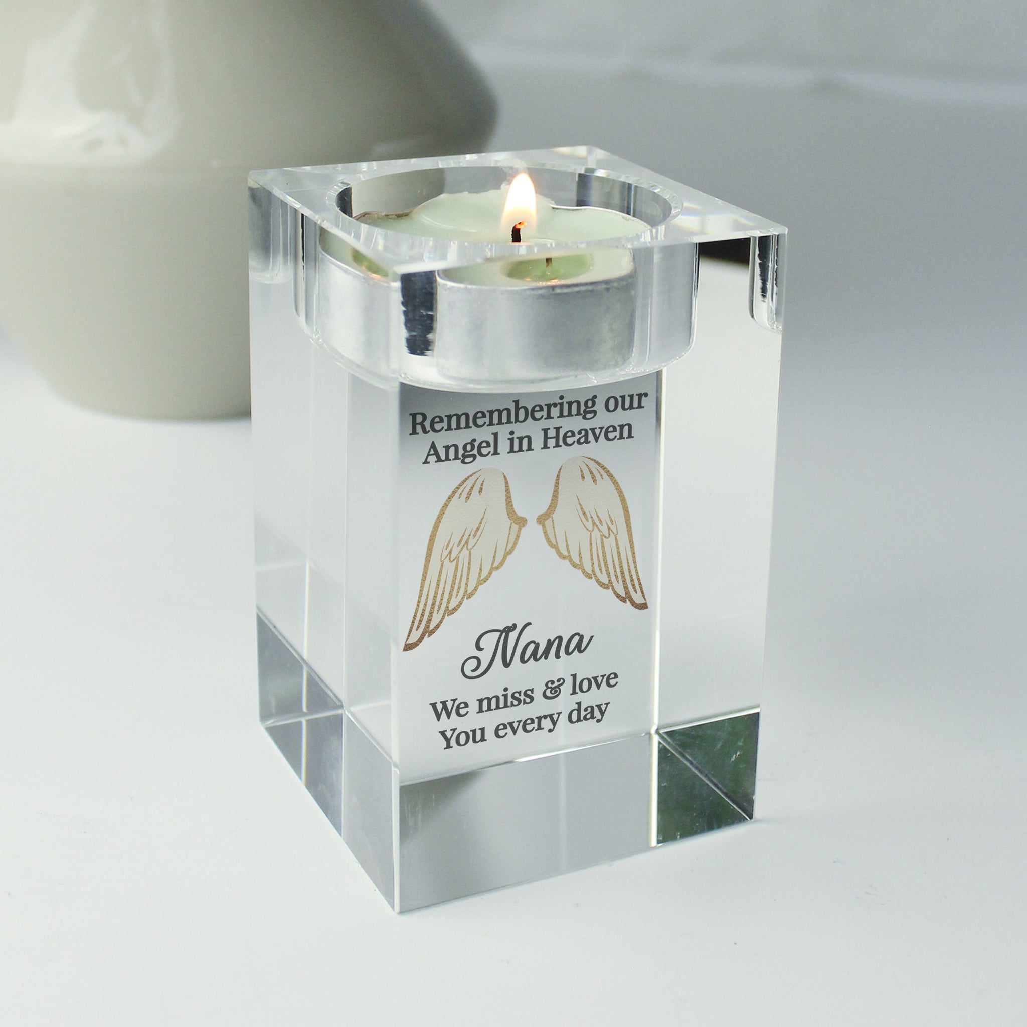 Personalised Angel Wings Memorial Glass Tealight Holder: 5 - Candle Holders By Gift Moments