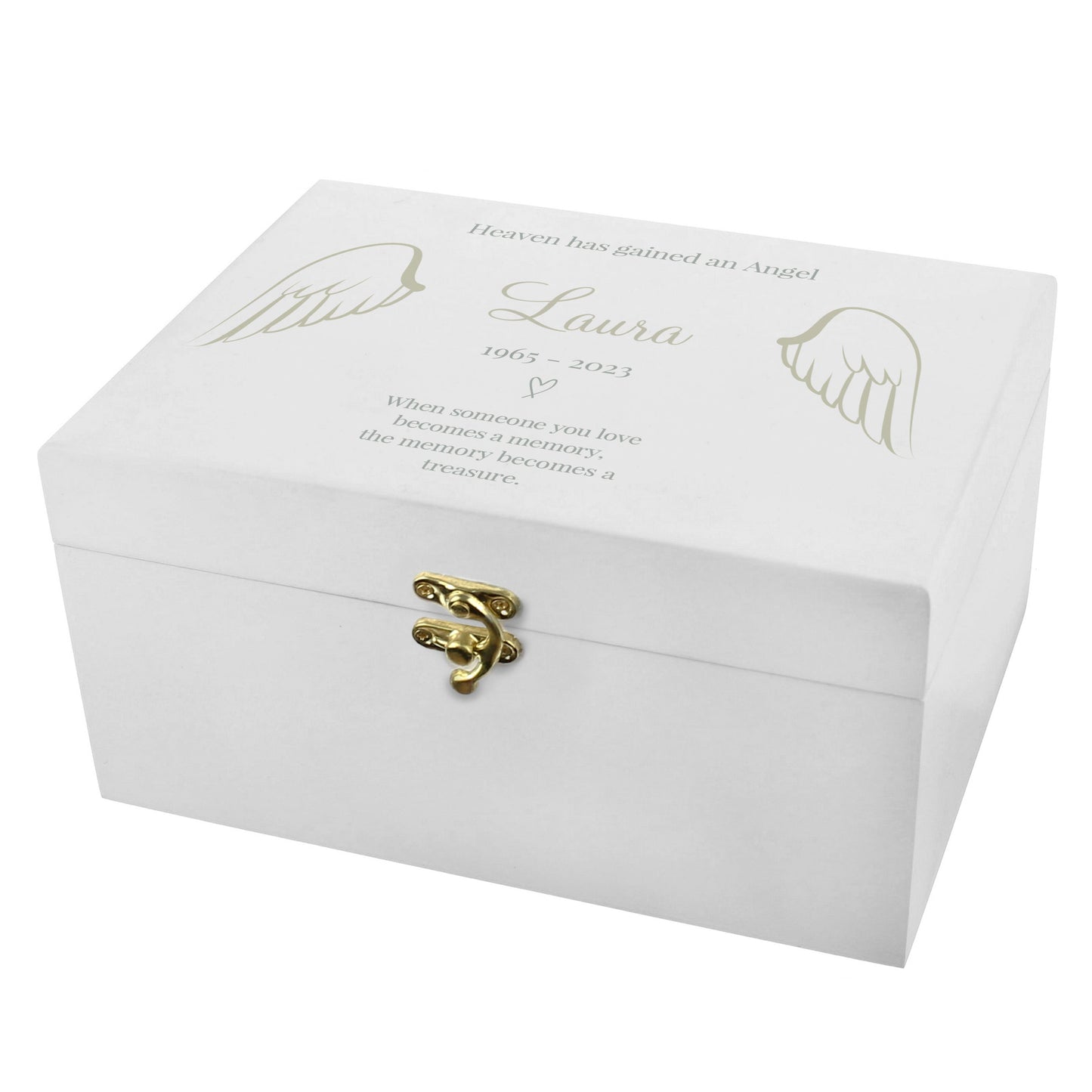Personalised Angel Wings Memorial White Wooden Box: 5 - Keepsake Boxes By Gift Moments