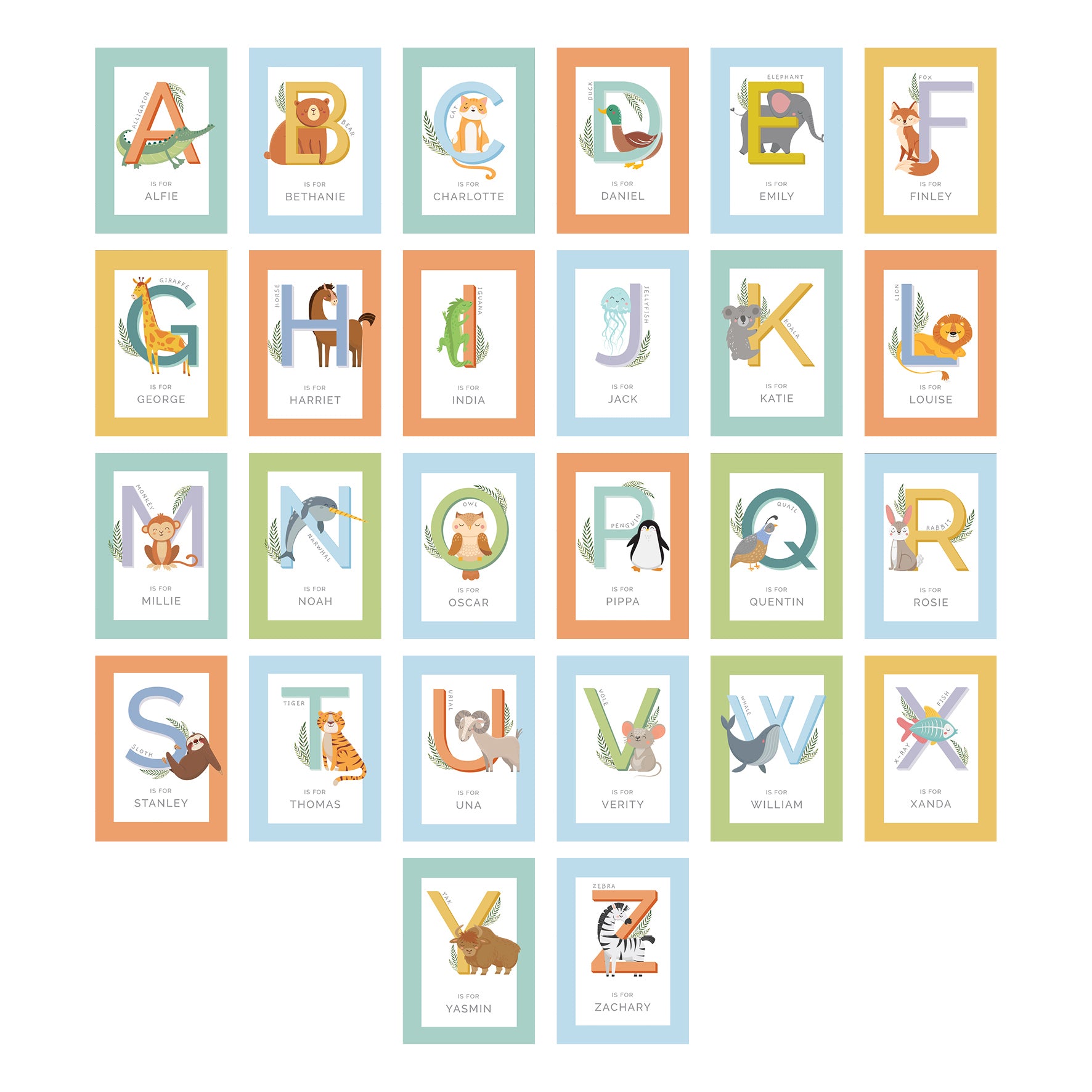 Personalised Animal Alphabet Framed Prints: 4 - Framed Prints By Gift Moments
