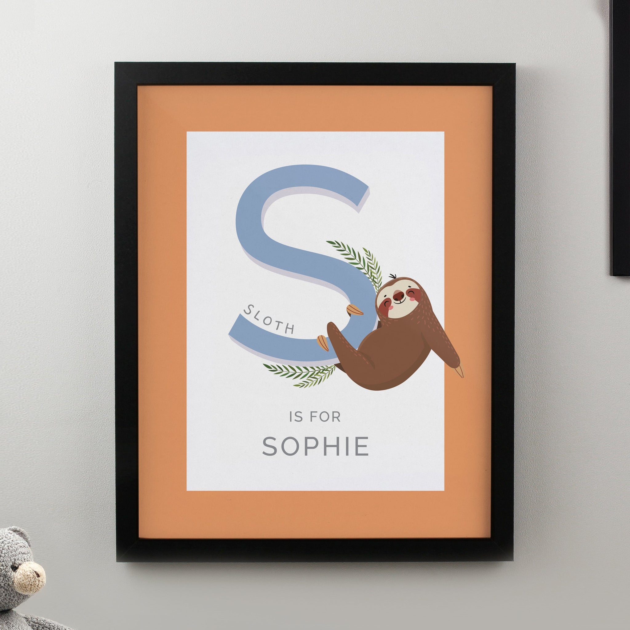 Personalised Animal Alphabet Framed Prints: 2 - Black - Framed Prints By Gift Moments