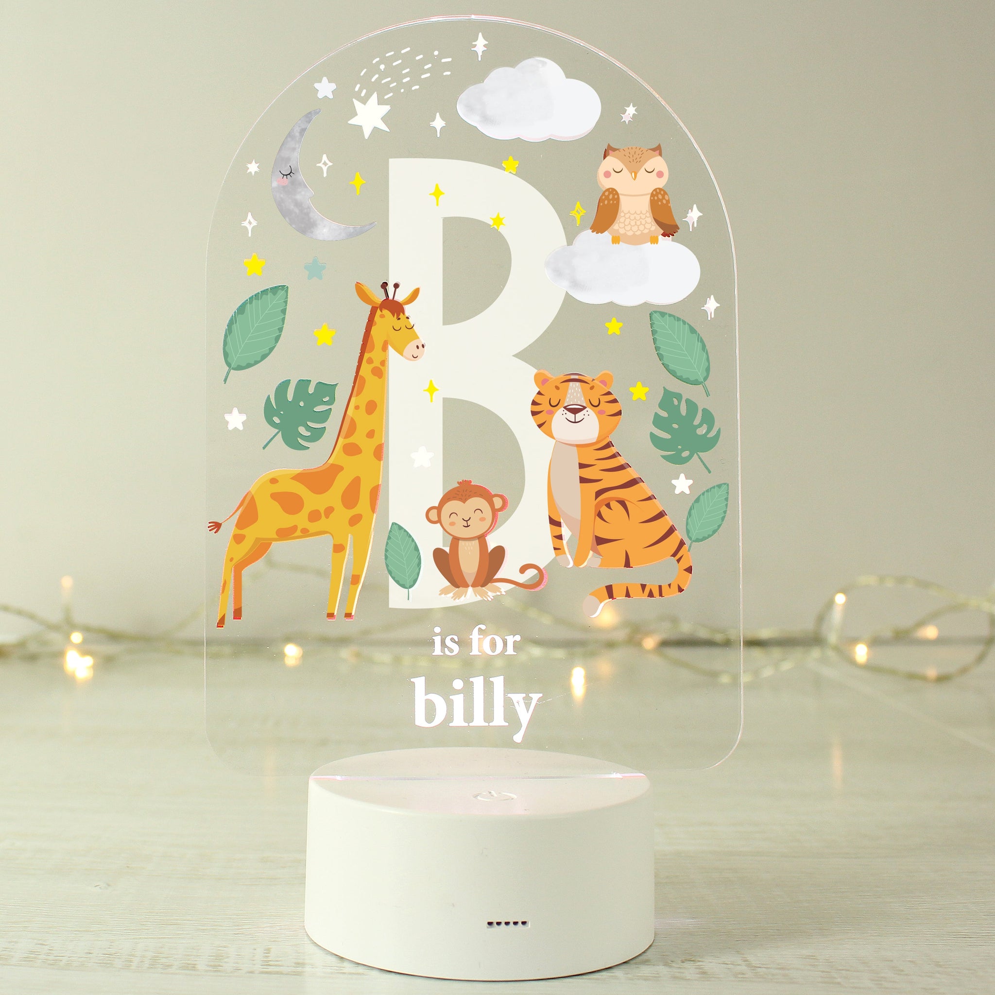 Personalised Animal Alphabet LED Colour Changing Night Light: 5 - LED Lighting By Gift Moments