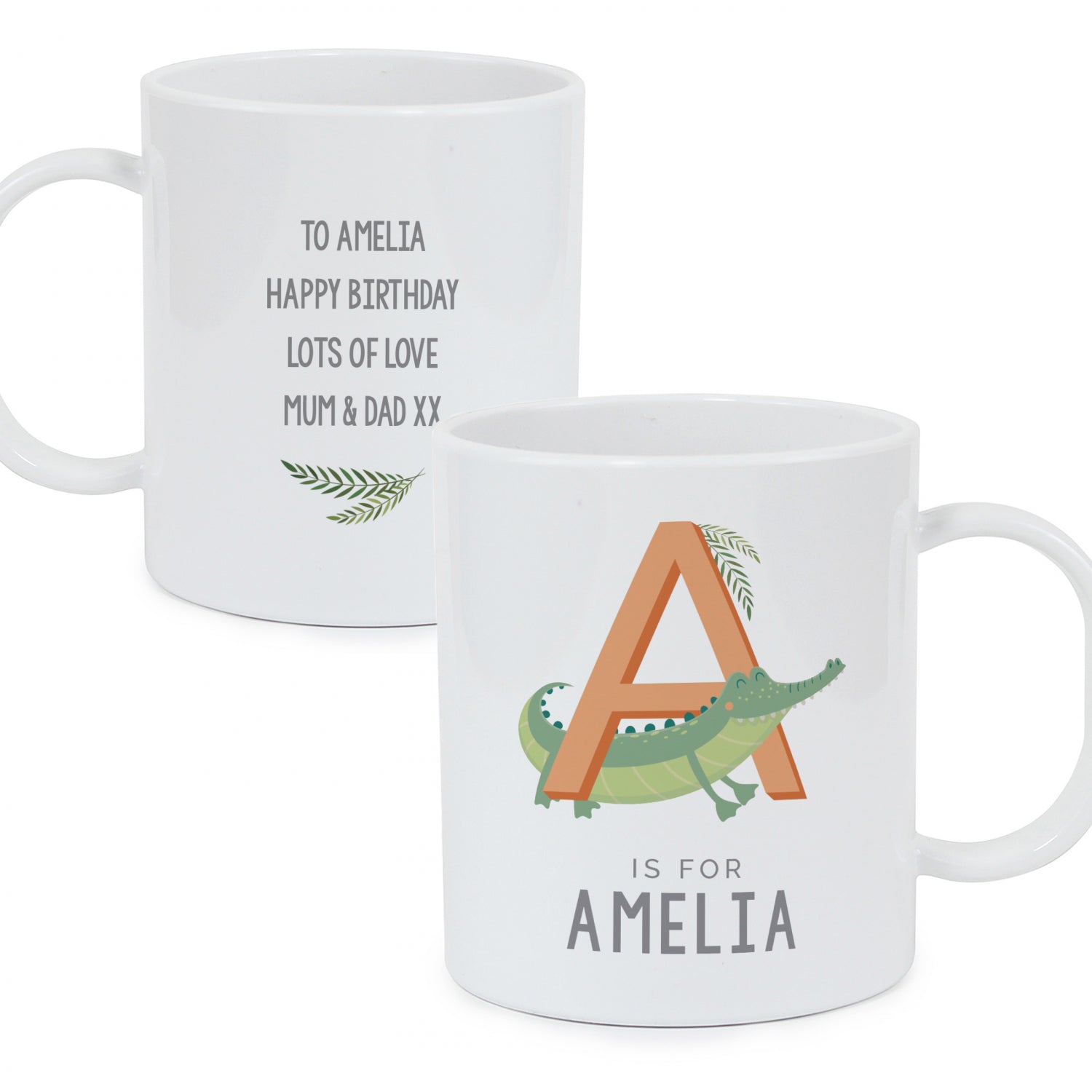 Personalised Animal Alphabet Plastic Mug: 4 - Plastic Mugs By Gift Moments