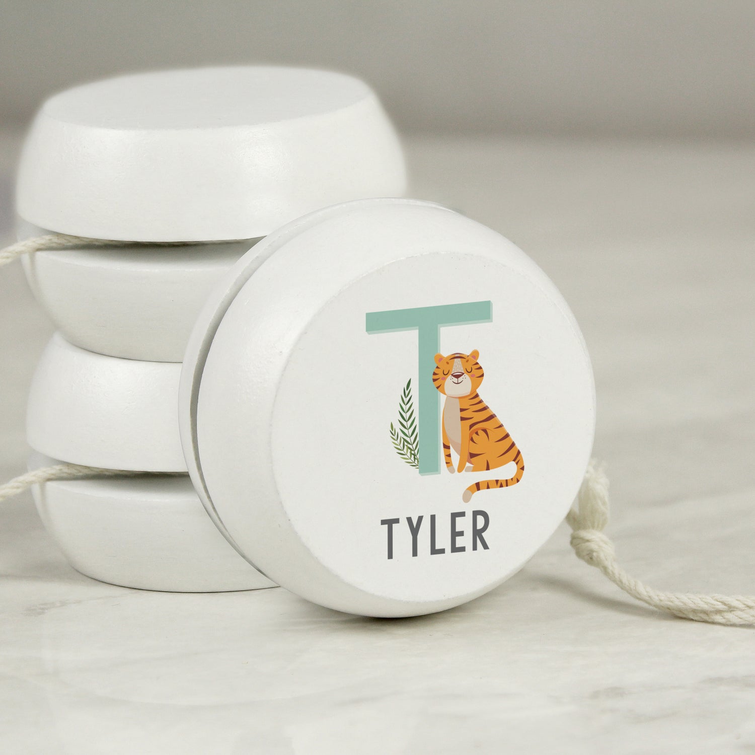 Personalised Animal Alphabet White Wooden Yoyo: 1 - Toys By Gift Moments