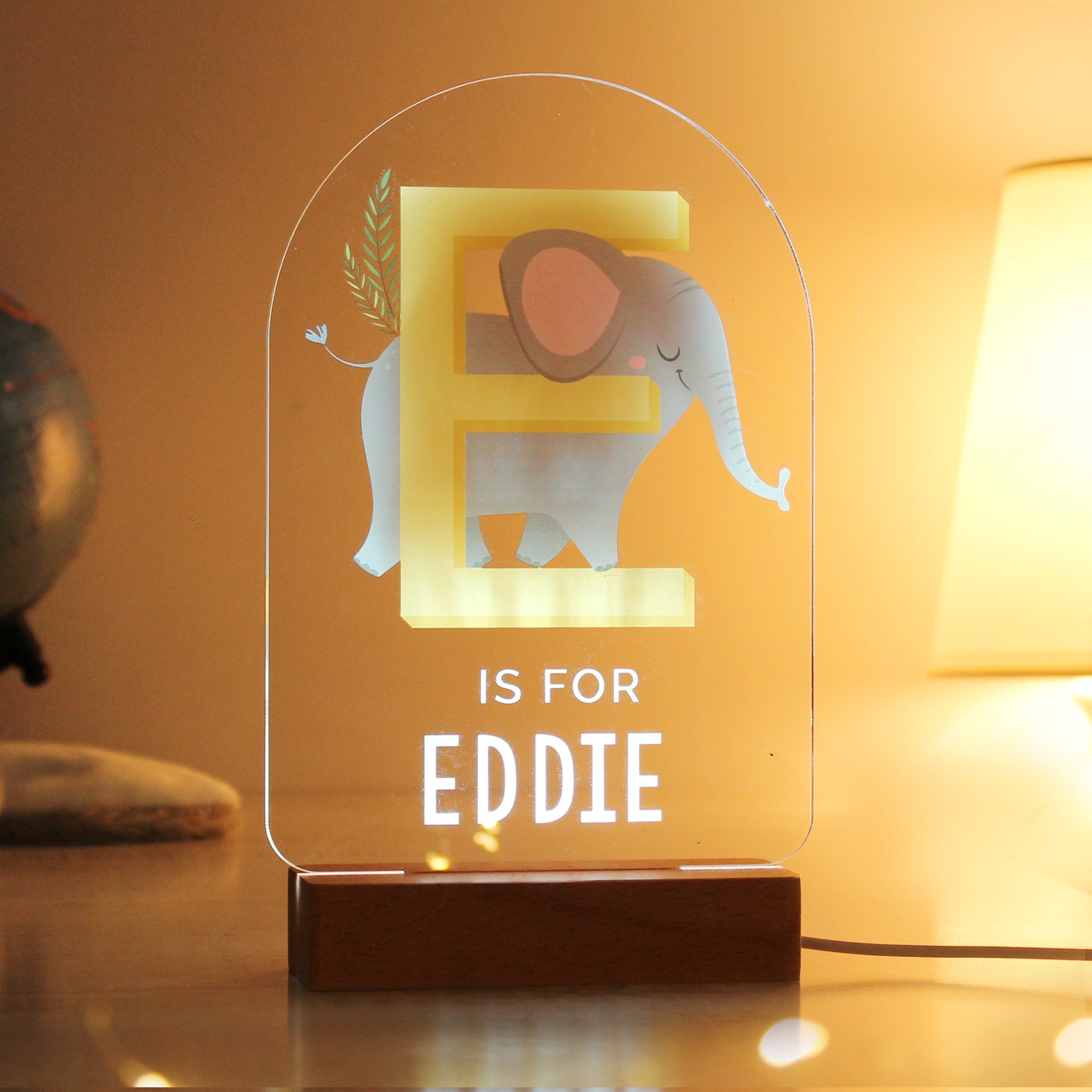 Personalised Animal Alphabet Wooden Based LED Light: 4 - LED Lighting By Gift Moments