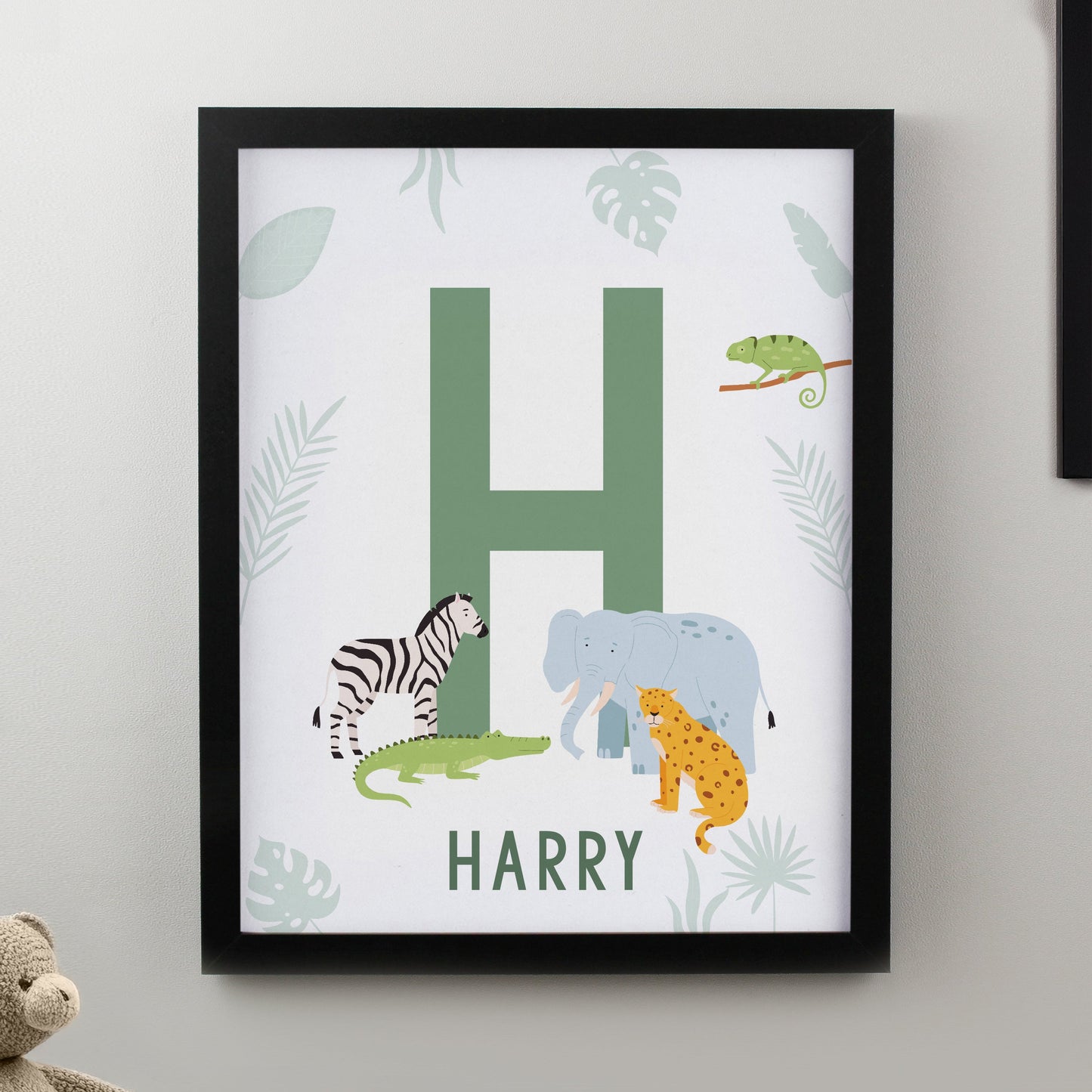 Personalised Animal Initial Framed Prints: 2 - Black - Framed Prints By Gift Moments
