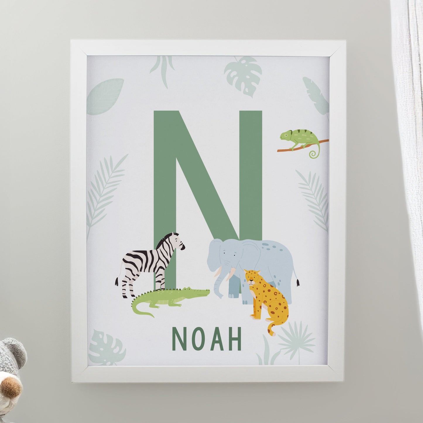 Personalised Animal Initial Framed Prints: 3 - White - Framed Prints By Gift Moments
