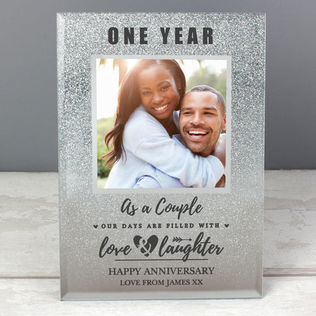 Personalised Anniversary 4x4 Glitter Glass Photo Frame: 3 - Photo Frames By Gift Moments