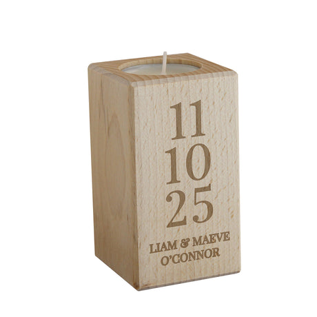 Personalised Anniversary Date Wooden Tealight Holder: 4 - Candle Holders By Gift Moments