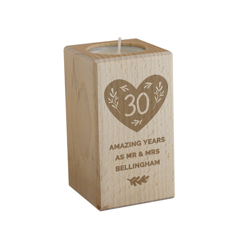 Personalised Anniversary Wooden Tealight Holder: 4 - Candle Holders By Gift Moments
