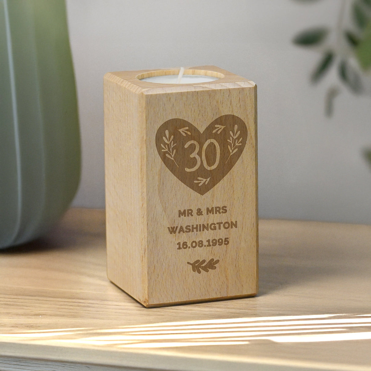 Personalised Anniversary Wooden Tealight Holder: 1 - Candle Holders By Gift Moments
