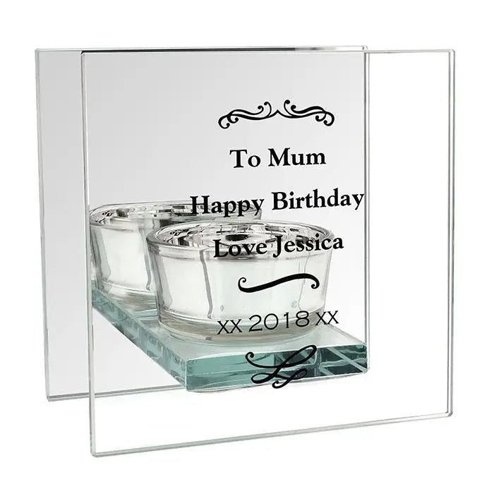 Personalised Antique Scroll Mirrored Glass Tea Light Candle Holder: 4 - Candle Holders By Gift Moments