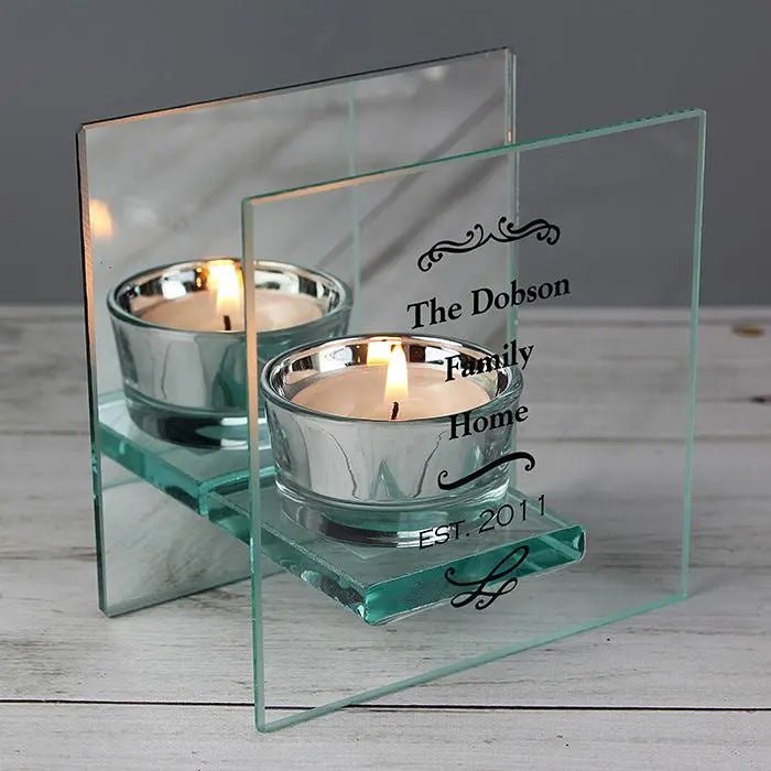 Personalised Antique Scroll Mirrored Glass Tea Light Candle Holder: 1 - Candle Holders By Gift Moments