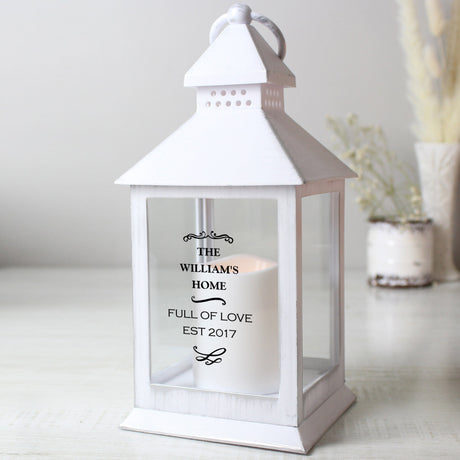 Personalised Antique Scroll White Lantern: 2 - LED Lighting By Gift Moments