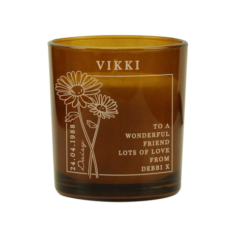 Personalised April Birth Flower Amber Glass Candle: 5 - Candles By Gift Moments