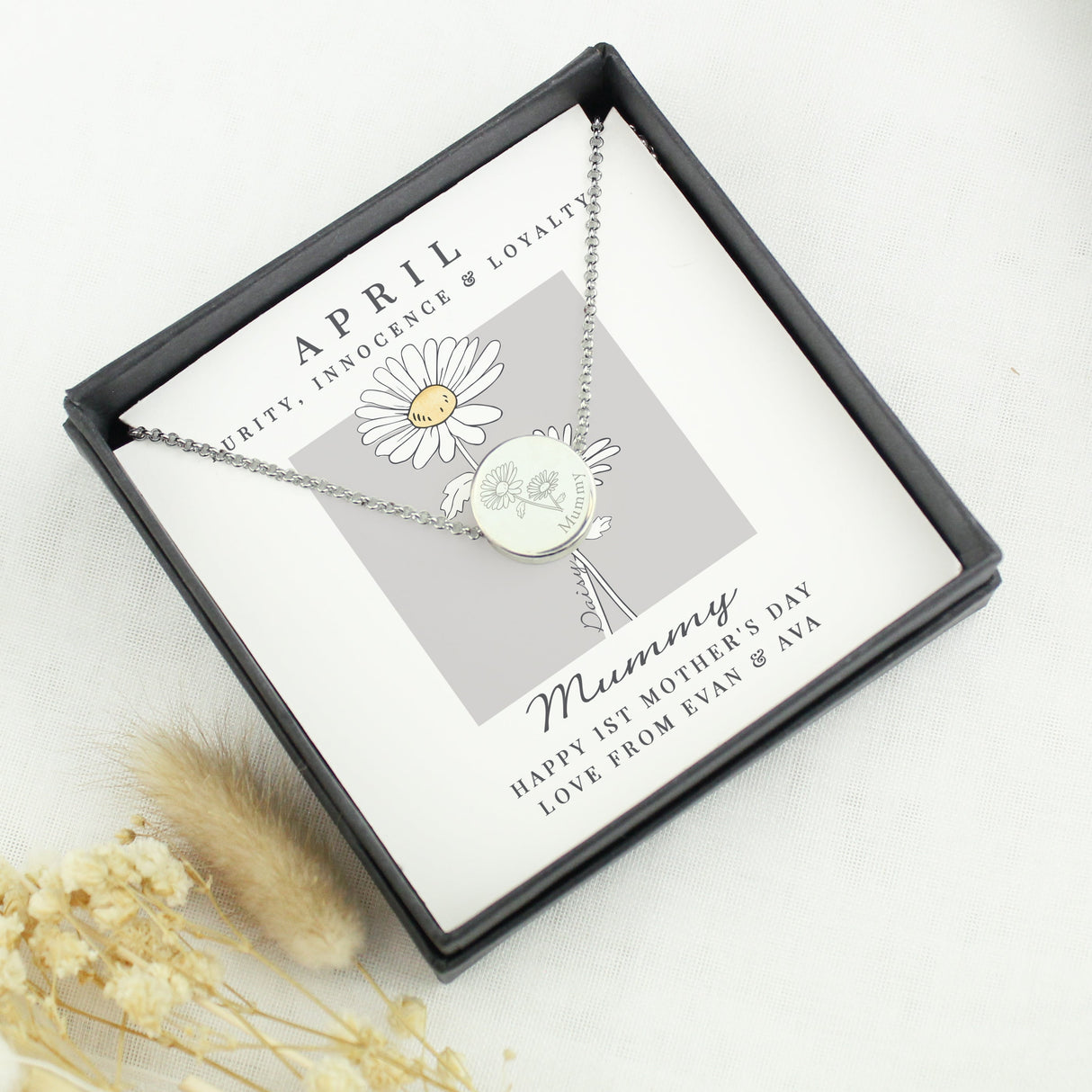 Personalised April Birth Flower Necklace and Box: 2 - Necklaces By Gift Moments