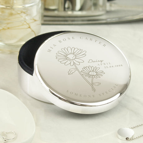 Personalised April Birth Flower Round Trinket Box: 3 - Trinket Boxes By Gift Moments