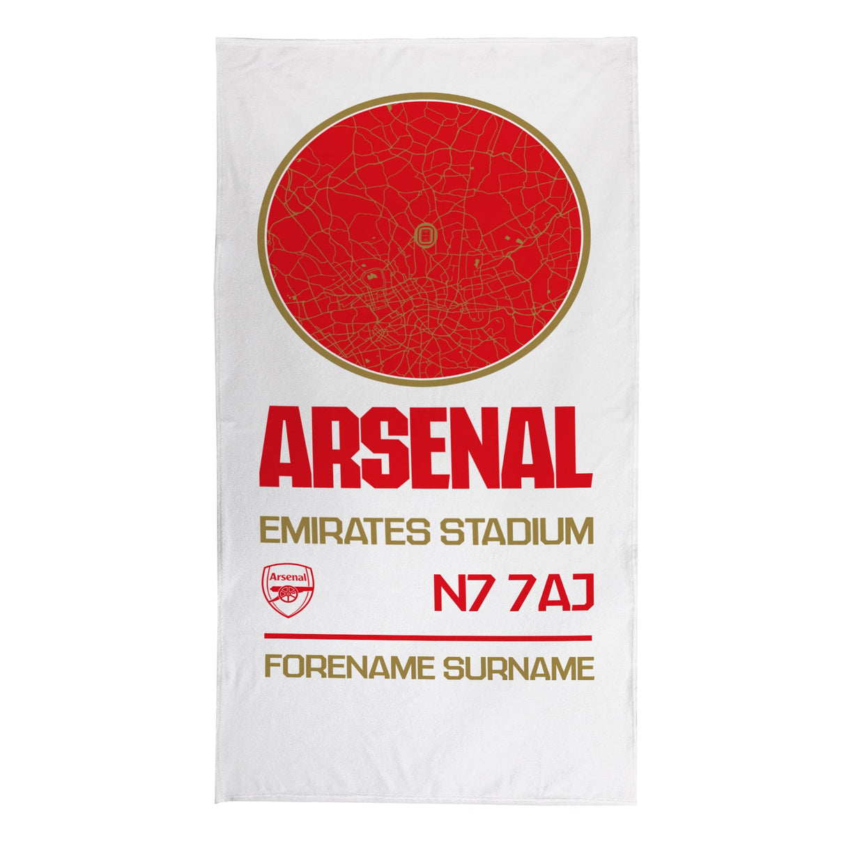 Personalised Arsenal FC Map White Beach Towel: 1 - Towels By Arsenal