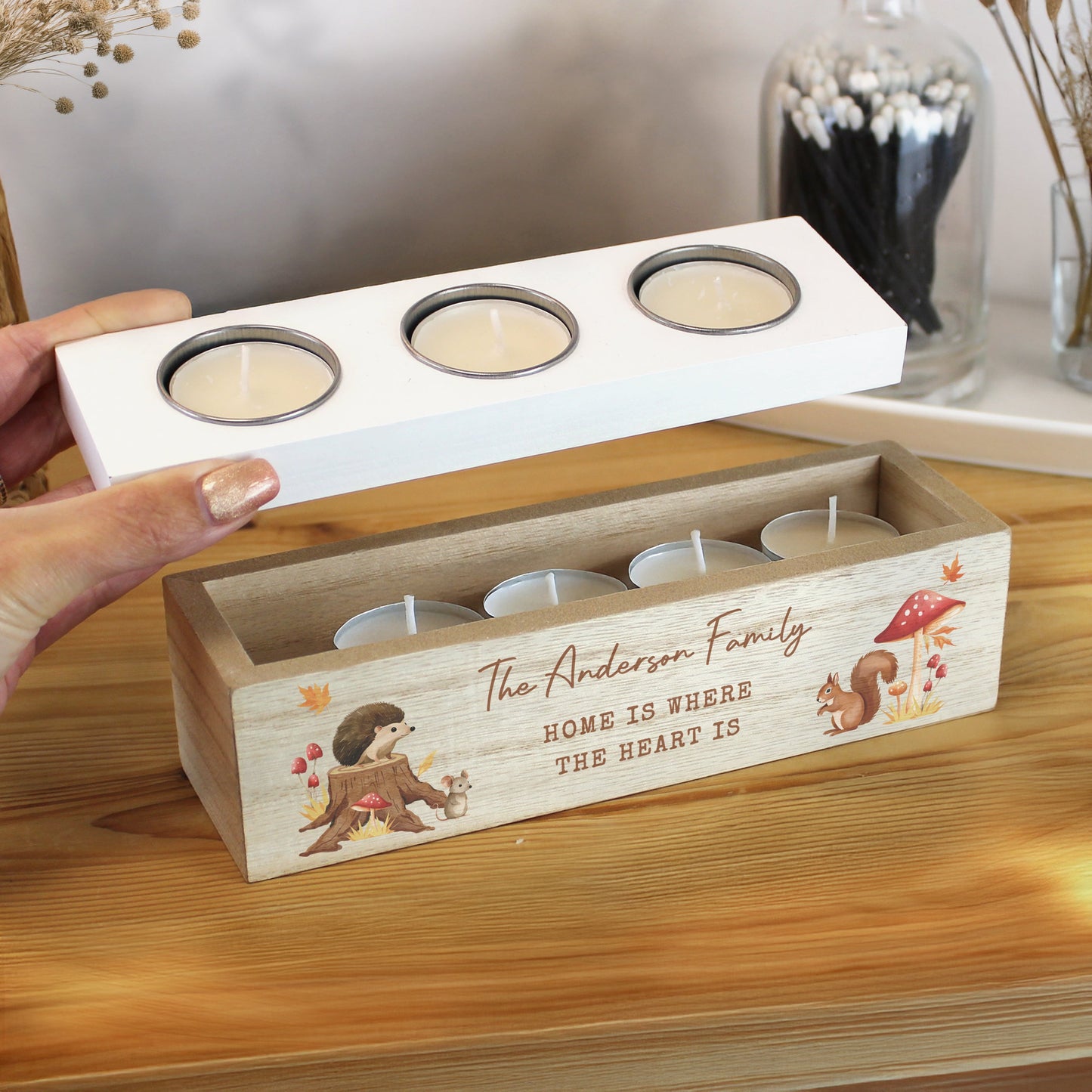 Personalised Autumn Triple Tea Light Box: 2 - Candle Holders By Gift Moments