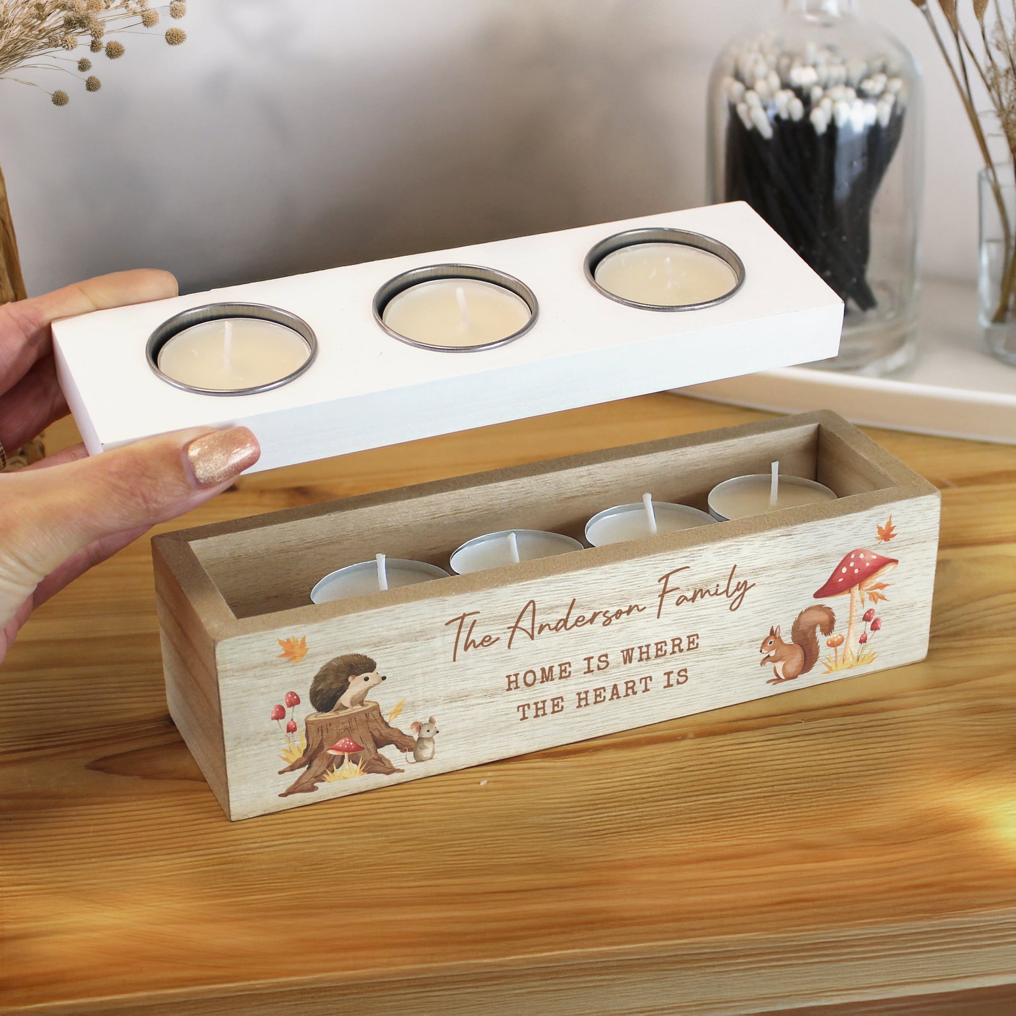 Personalised Autumn Triple Tea Light Box: 2 - Candle Holders By Gift Moments