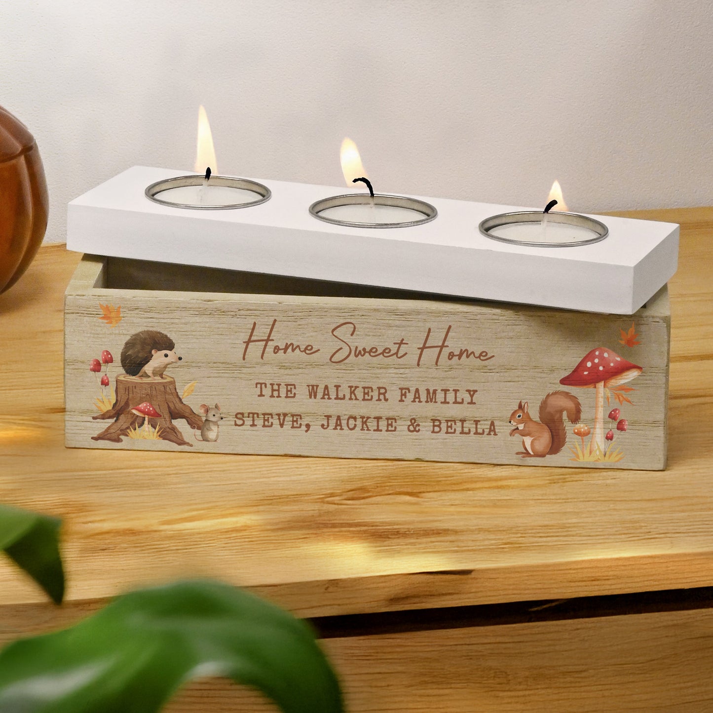 Personalised Autumn Triple Tea Light Box: 3 - Candle Holders By Gift Moments