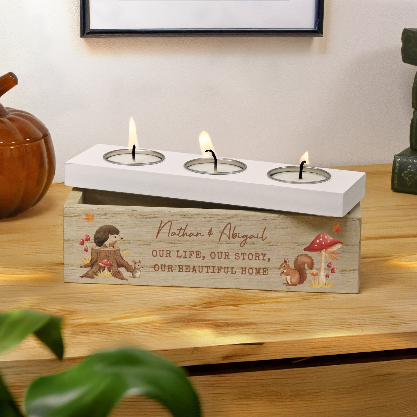 Personalised Autumn Triple Tea Light Box: 1 - Candle Holders By Gift Moments