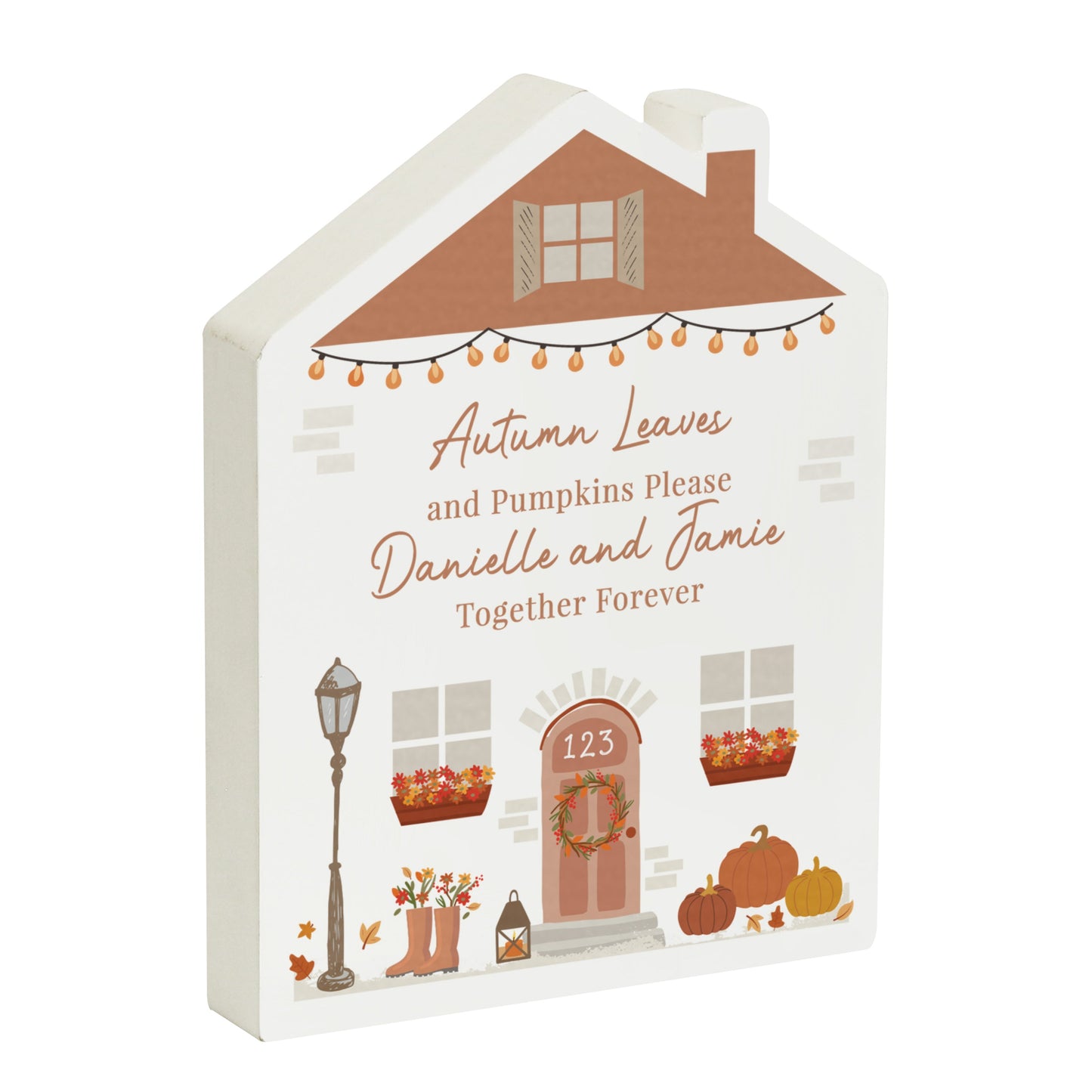 Personalised Autumnal Wooden House Ornament: 5 - Ornaments By Gift Moments