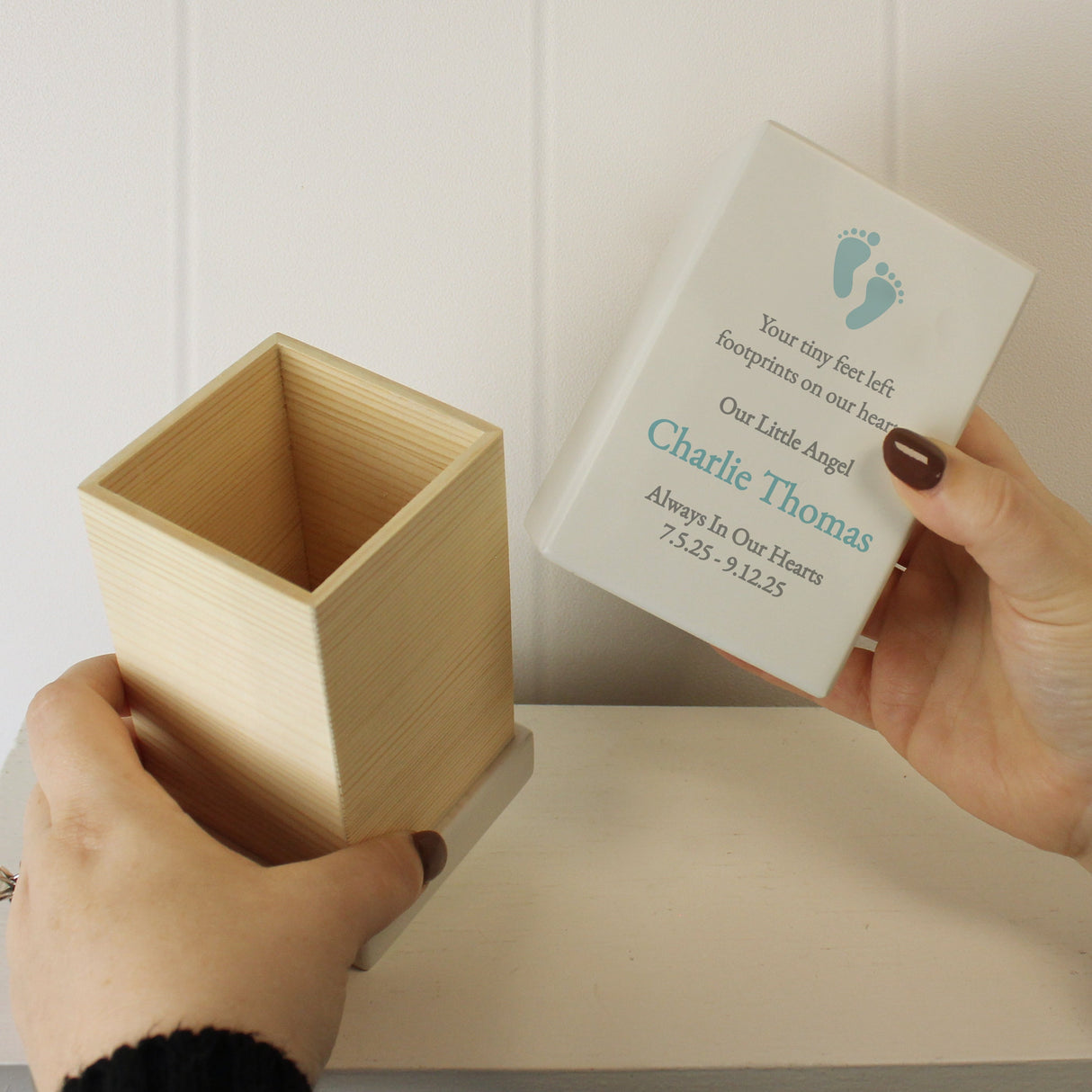 Personalised Baby Boy Small Wooden Urn: 5 - Urns By Gift Moments