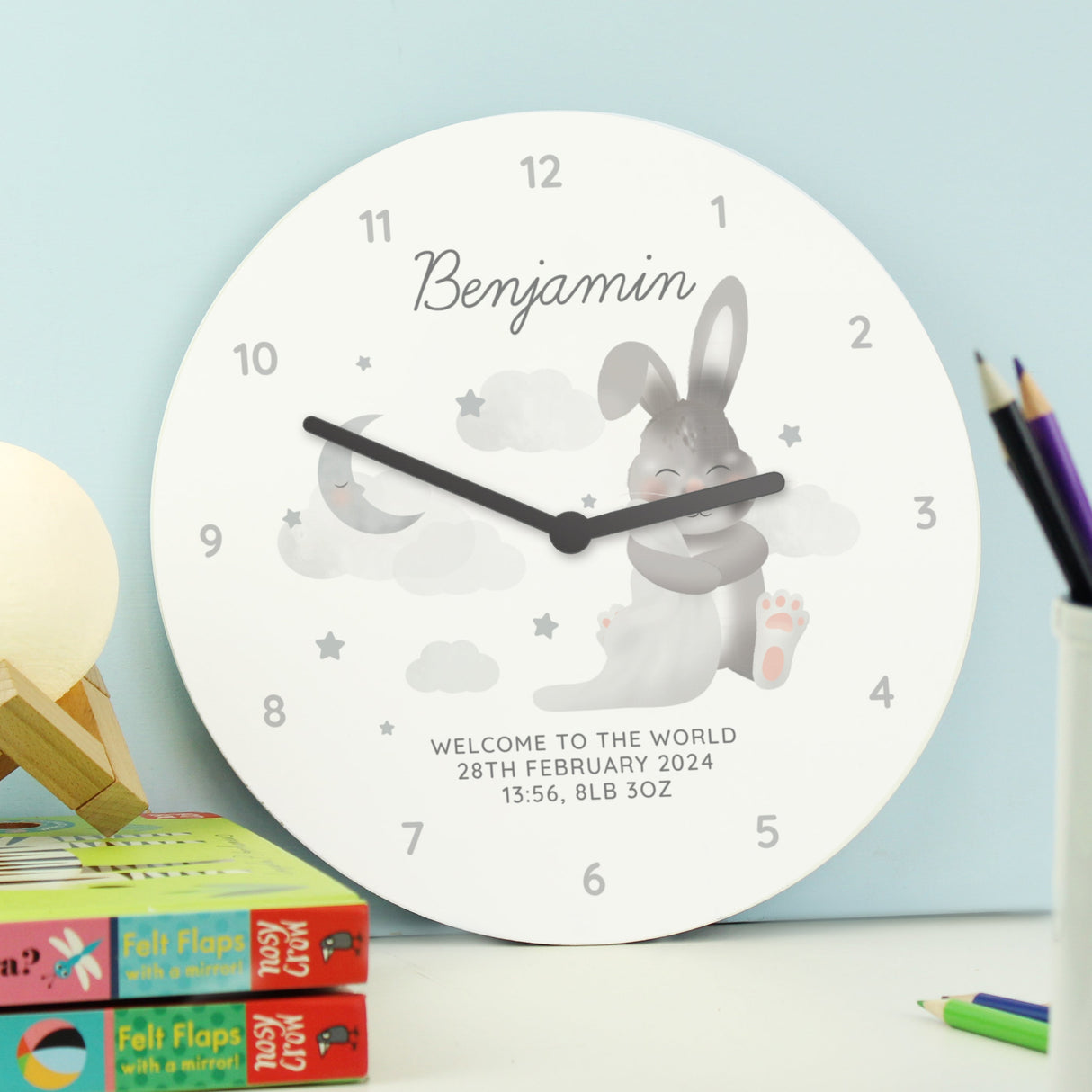 Personalised Baby Bunny Nursery Wall Clock: 4 - Clocks By Gift Moments