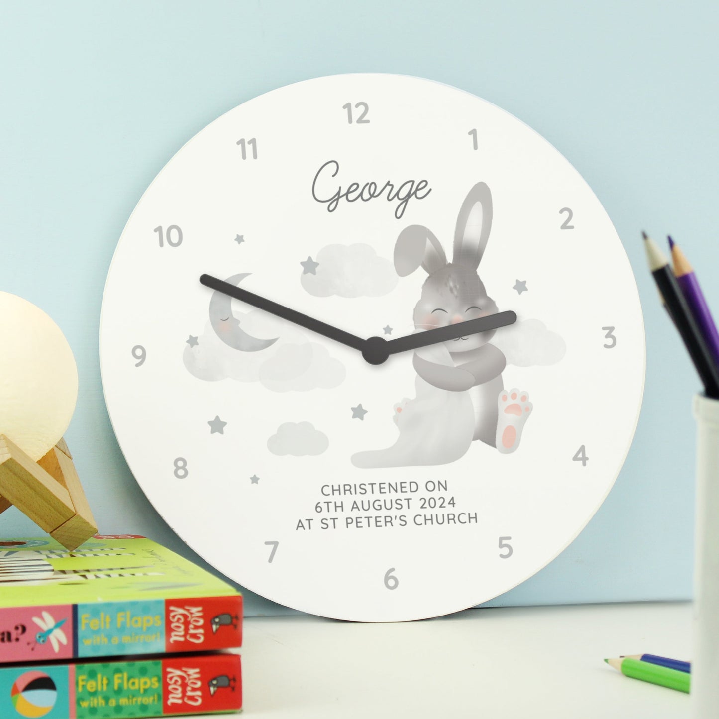 Personalised Baby Bunny Nursery Wall Clock: 2 - Clocks By Gift Moments