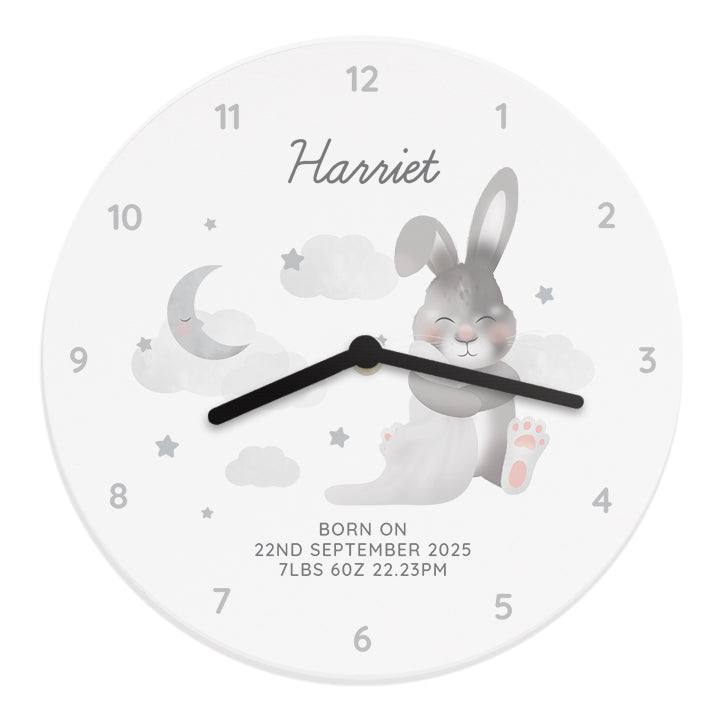 Personalised Baby Bunny Nursery Wall Clock: 5 - Clocks By Gift Moments