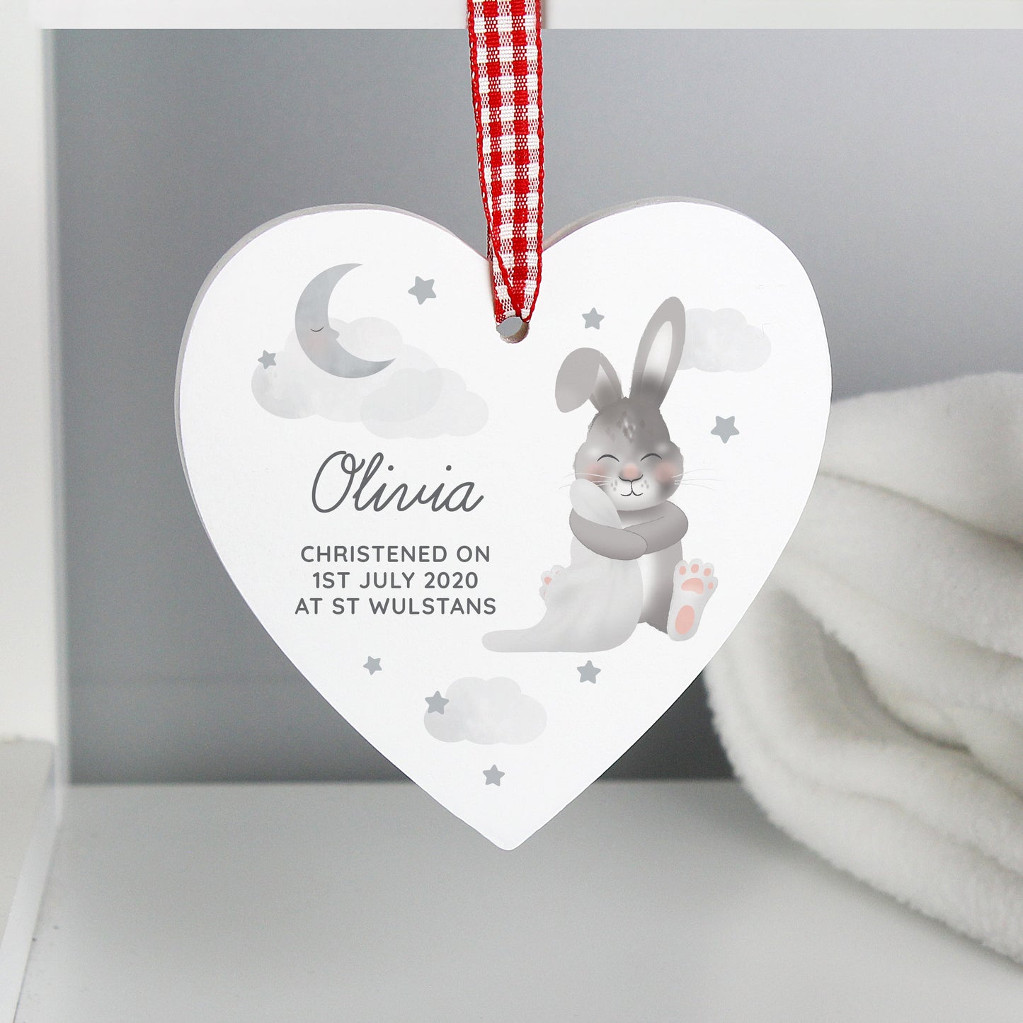 Personalised Baby Bunny Wooden Heart Decoration: 6 - Decorations By Gift Moments