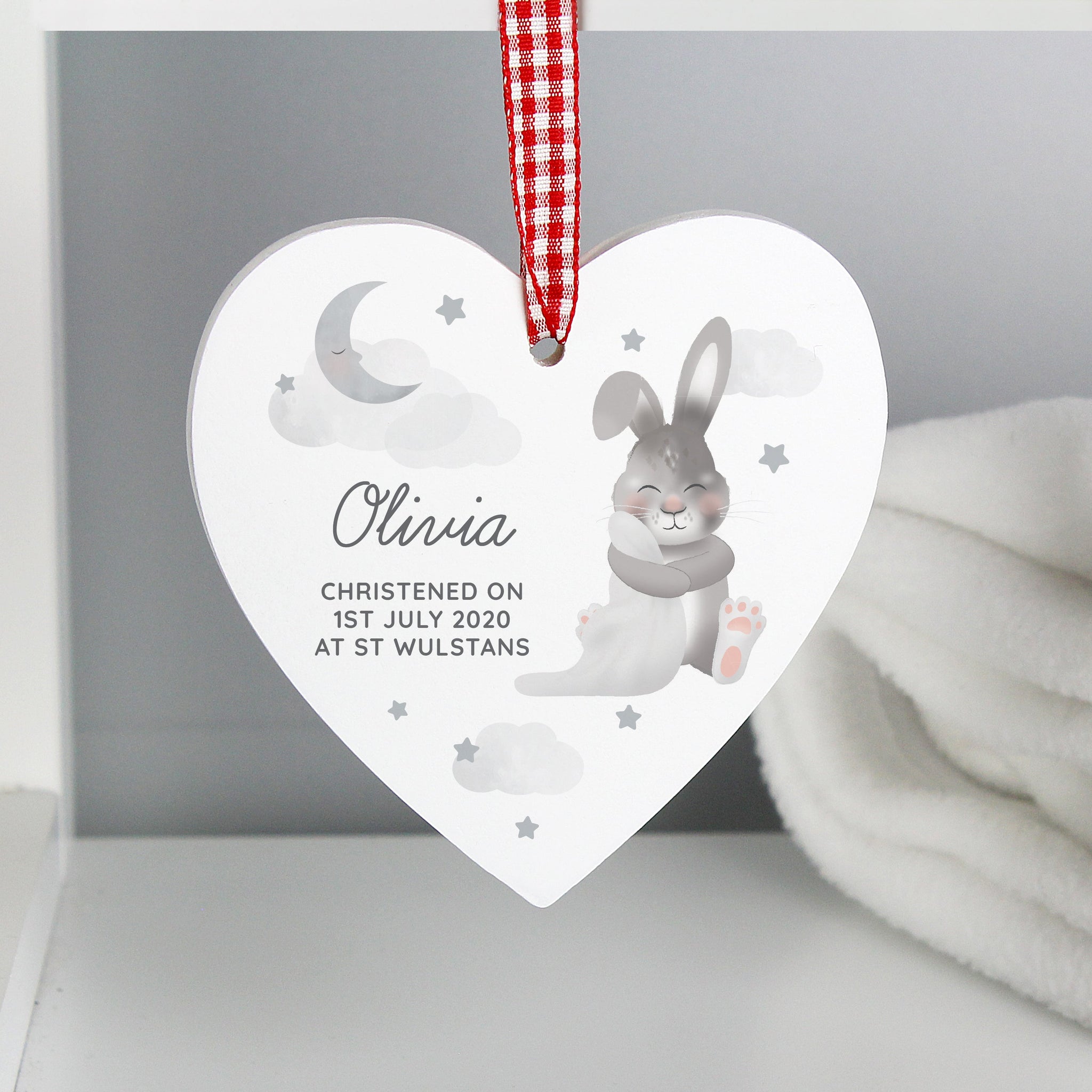 Personalised Baby Bunny Wooden Heart Decoration: 6 - Decorations By Gift Moments