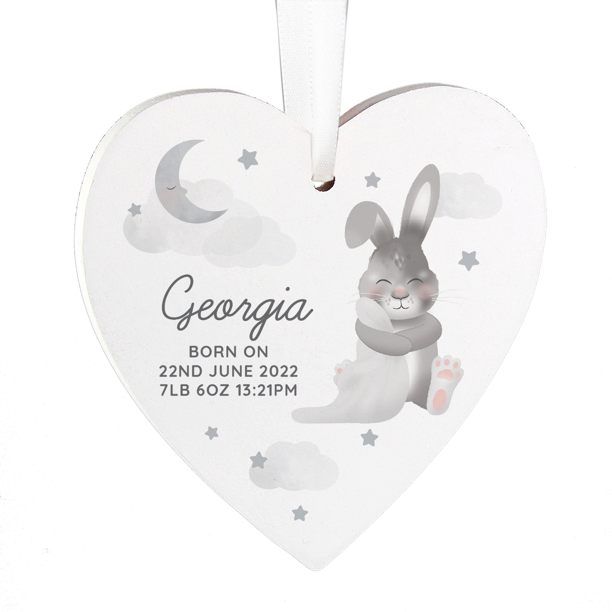 Personalised Baby Bunny Wooden Heart Decoration: 5 - Decorations By Gift Moments