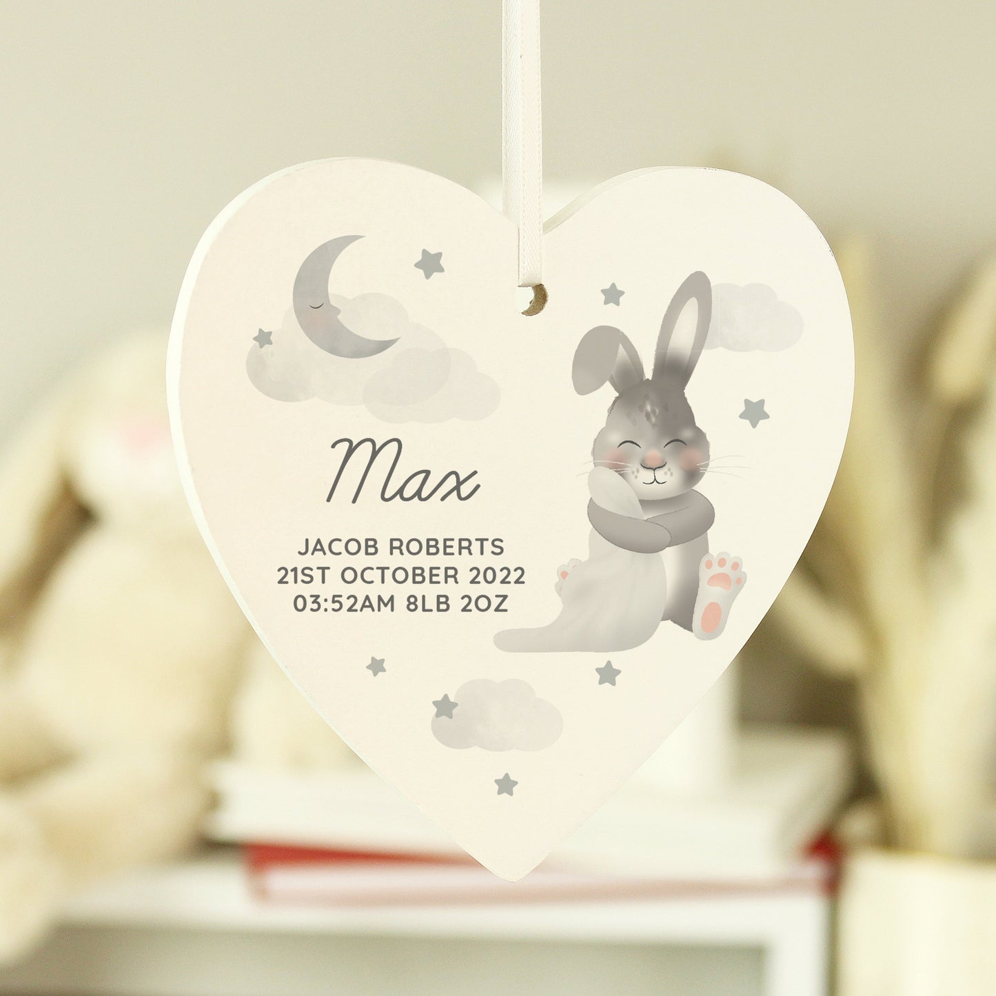 Personalised Baby Bunny Wooden Heart Decoration: 3 - Decorations By Gift Moments