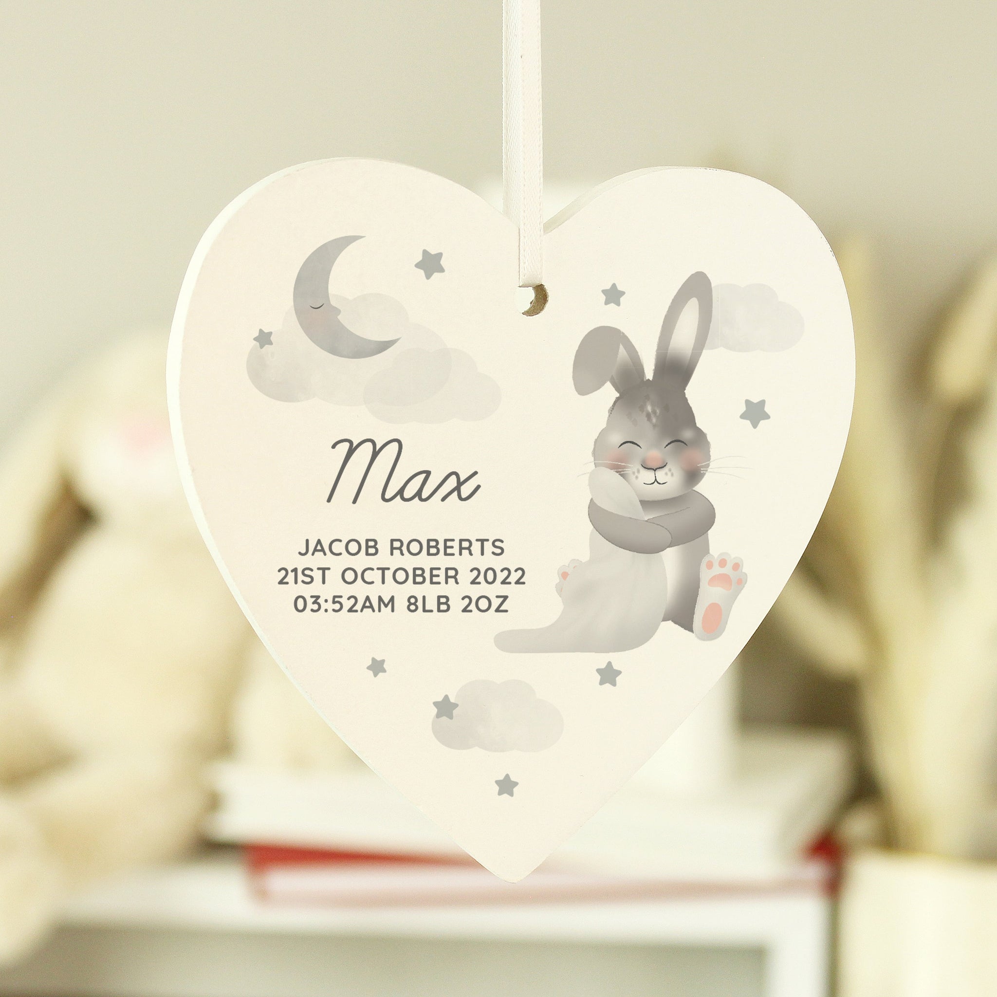 Personalised Baby Bunny Wooden Heart Decoration: 3 - Decorations By Gift Moments