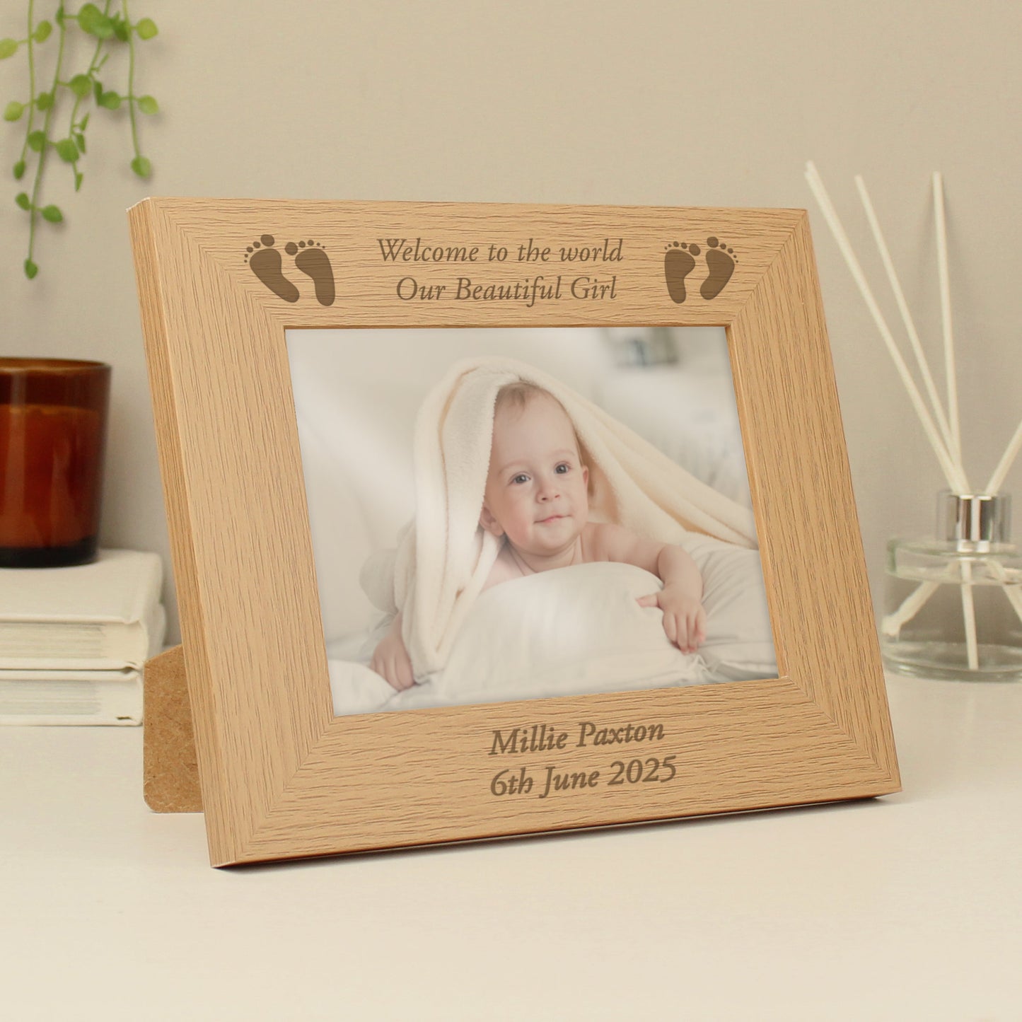 Personalised Baby Feet 5x7 Landscape Oak Finish Photo Frame: 3 - Photo Frames By Gift Moments