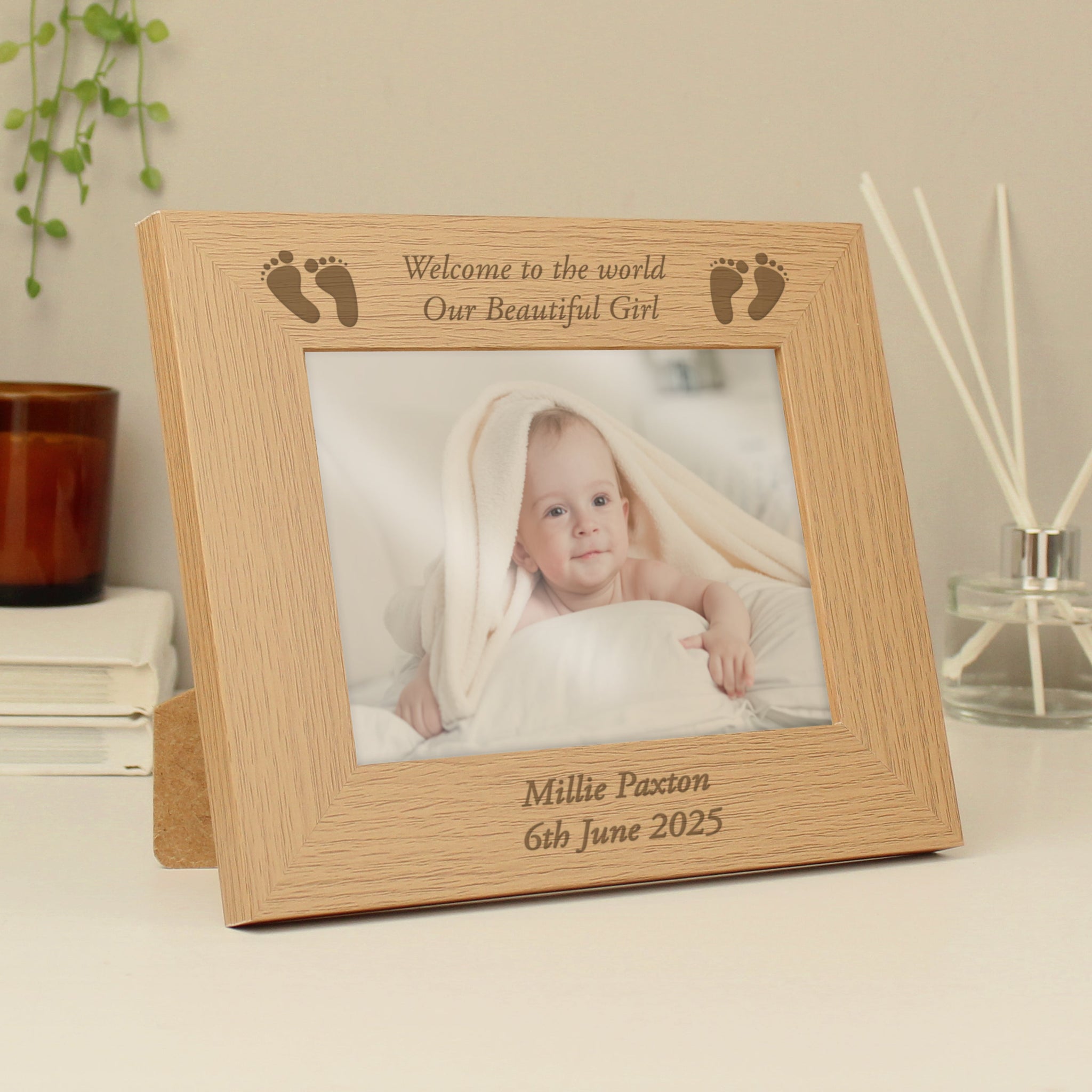 Personalised Baby Feet 5x7 Landscape Oak Finish Photo Frame: 3 - Photo Frames By Gift Moments