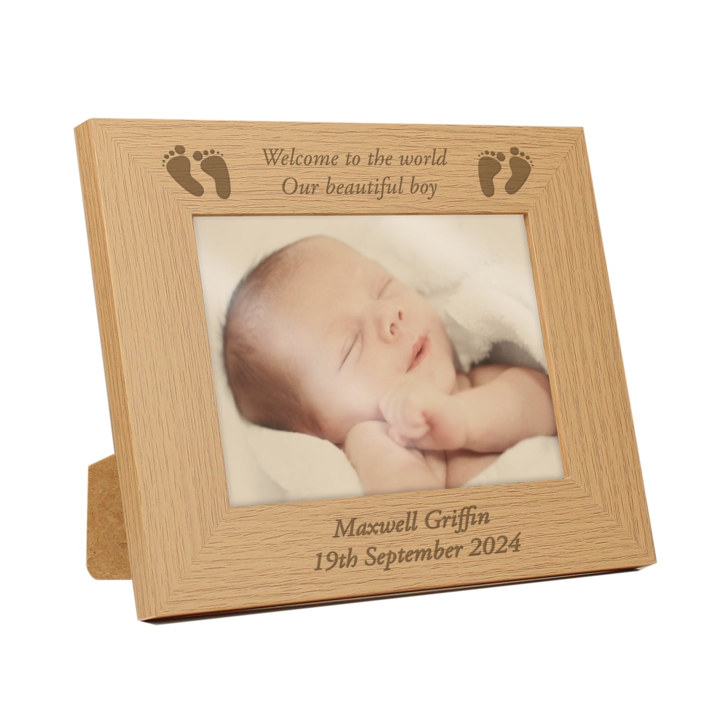 Personalised Baby Feet 5x7 Landscape Oak Finish Photo Frame: 4 - Photo Frames By Gift Moments