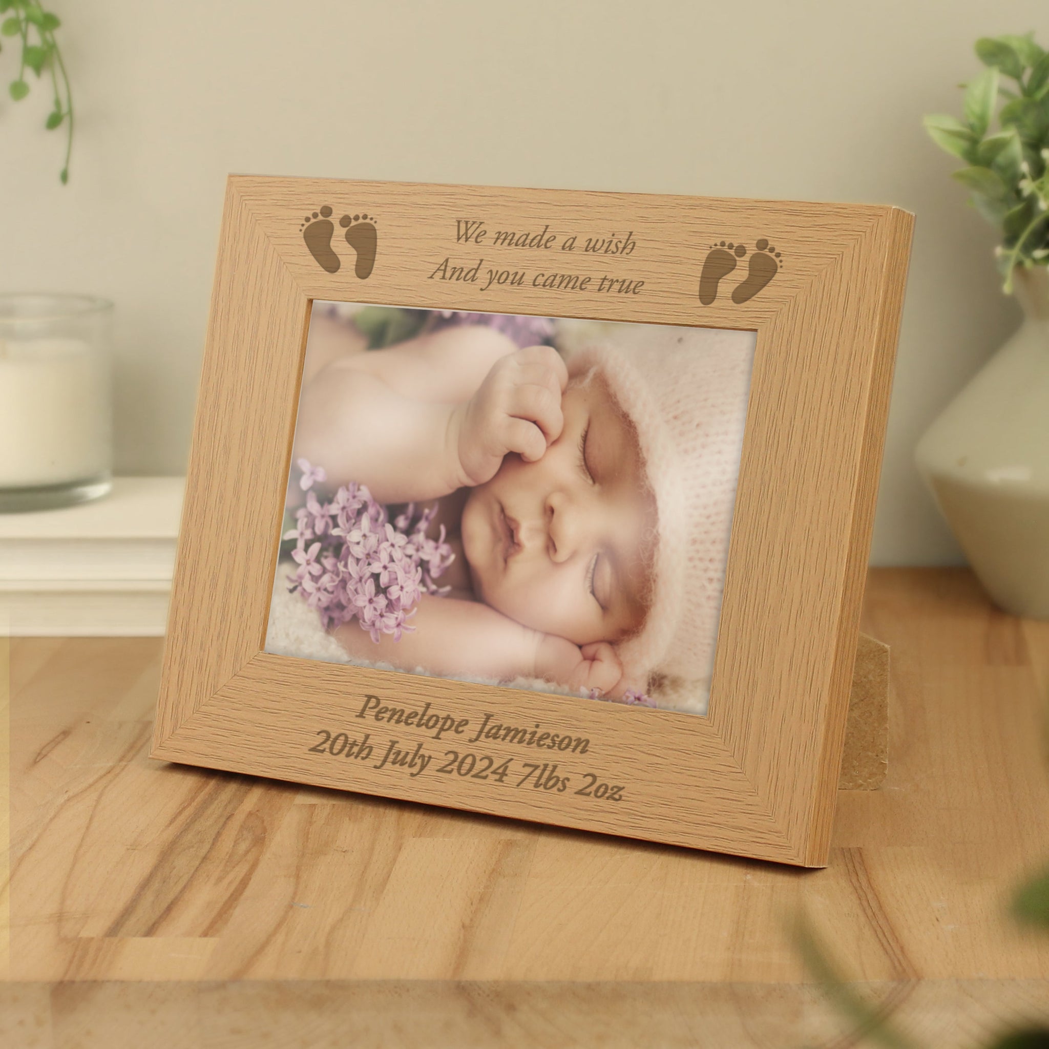 Personalised Baby Feet 5x7 Landscape Oak Finish Photo Frame: 1 - Photo Frames By Gift Moments