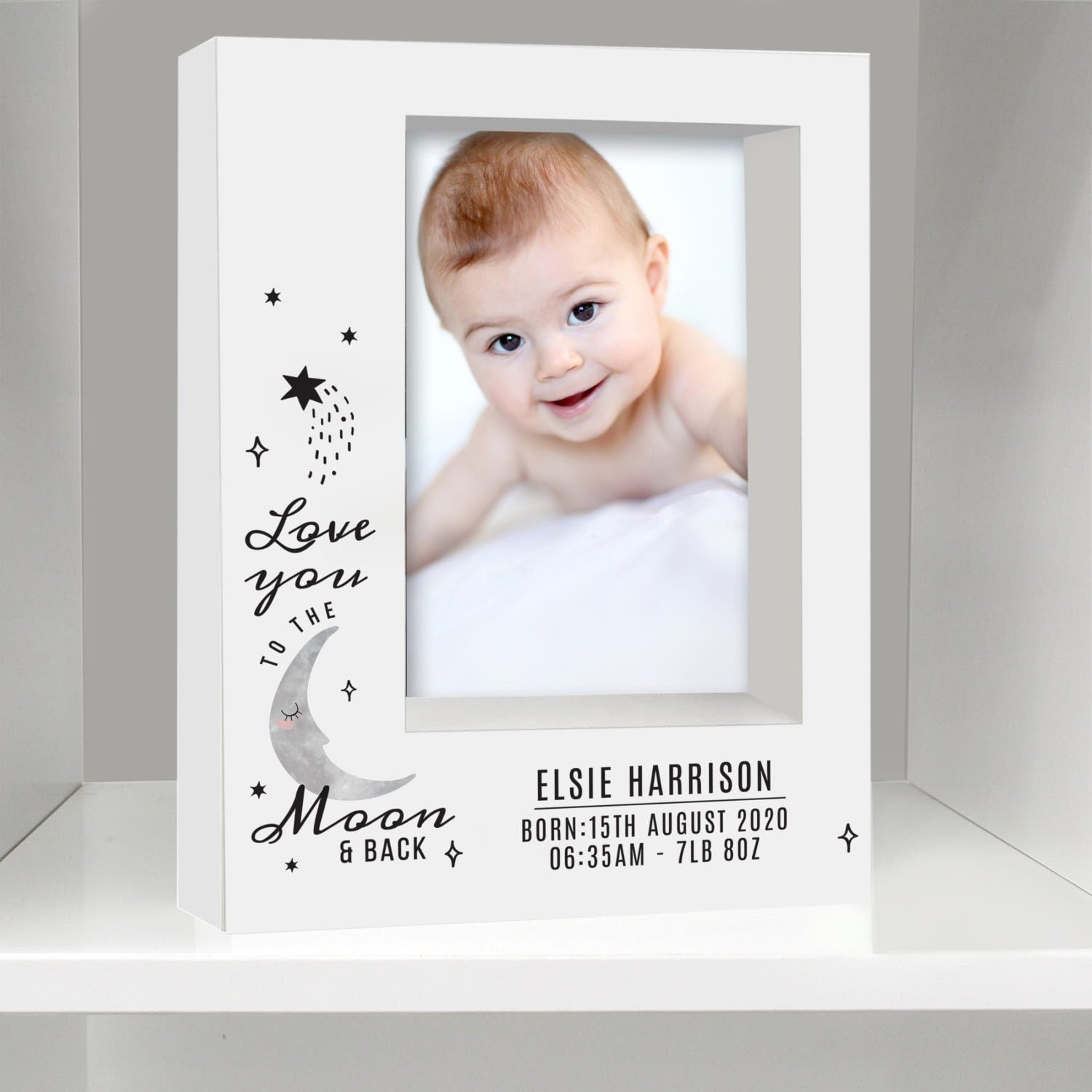 Personalised Baby To The Moon and Back 5x7 Box Photo Frame: 2 - Photo Frames By Gift Moments