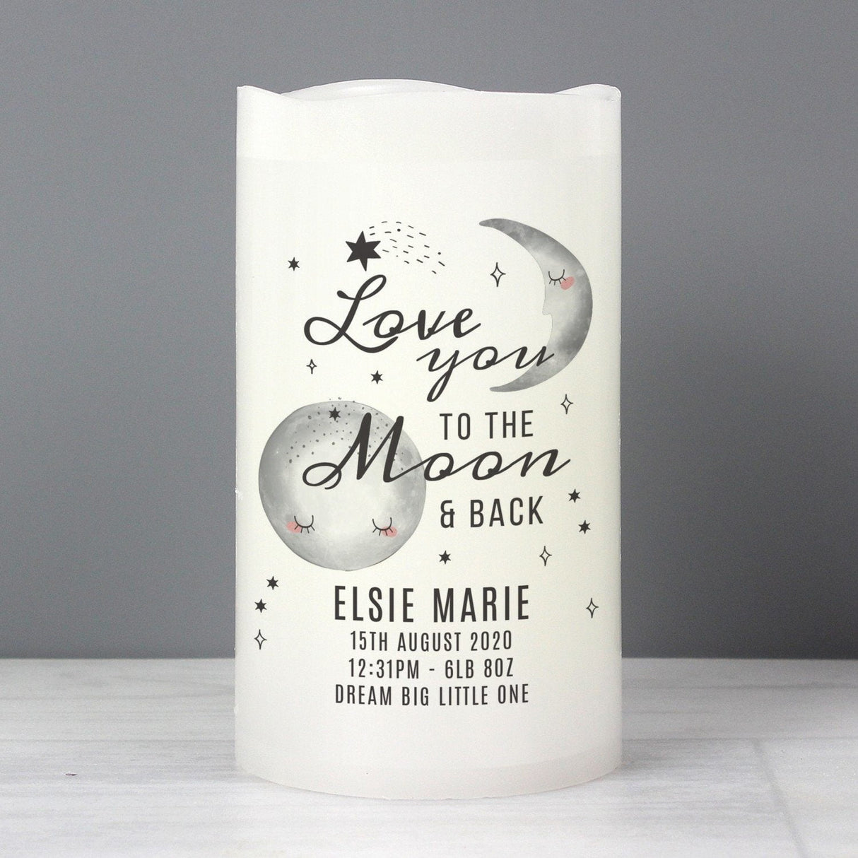 Personalised Baby To The Moon and Back LED Candle: 2 - LED Lighting By Gift Moments
