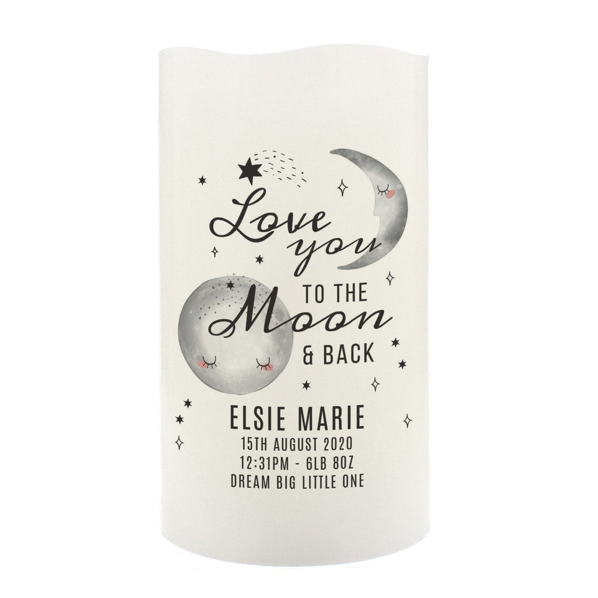 Personalised Baby To The Moon and Back LED Candle: 3 - LED Lighting By Gift Moments