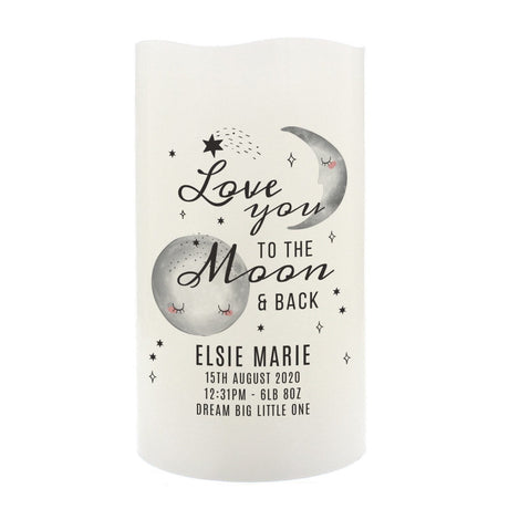 Personalised Baby To The Moon and Back LED Candle: 3 - LED Lighting By Gift Moments