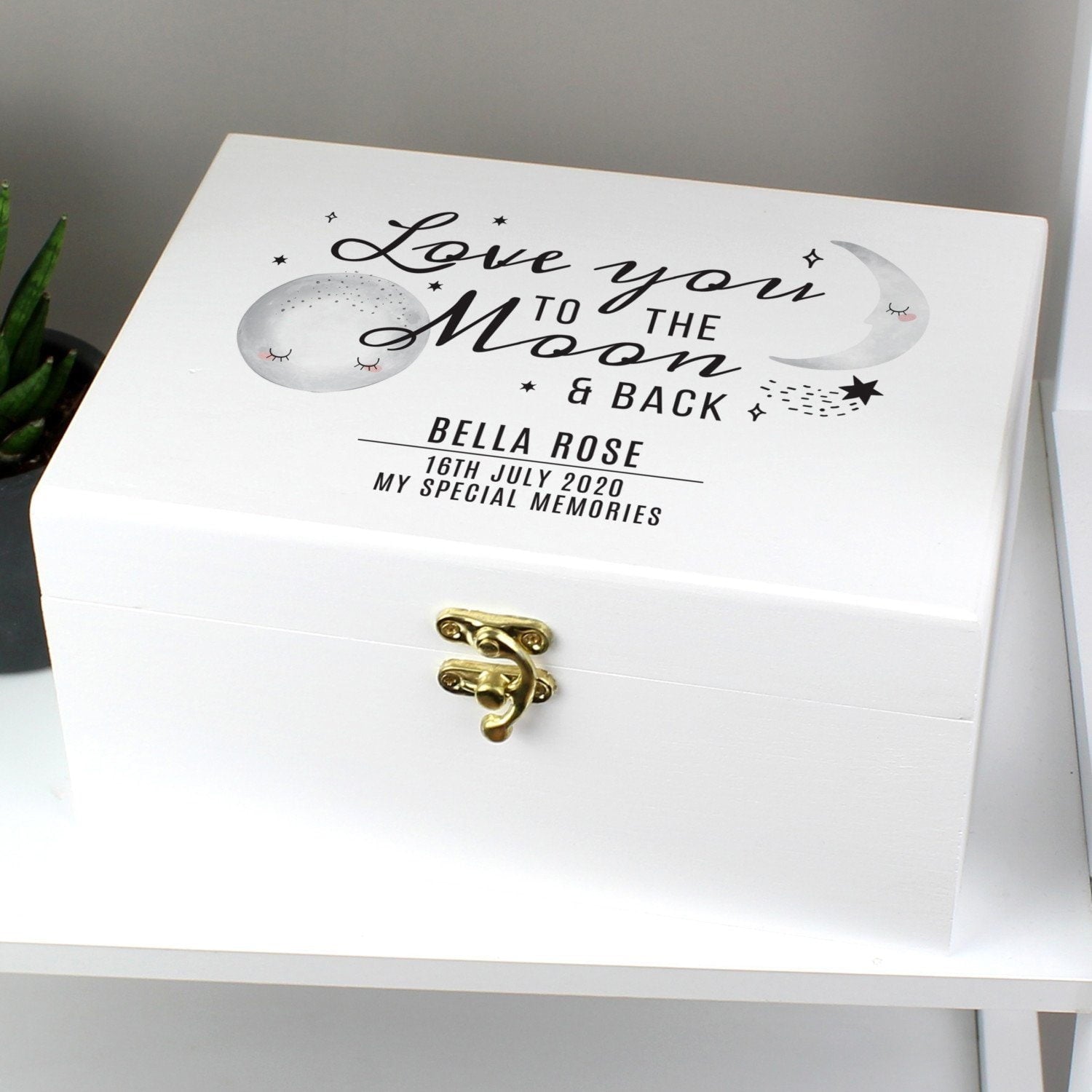 Personalised Baby To The Moon and Back White Wooden Keepsake Box: 1 - Keepsake Boxes By Gift Moments