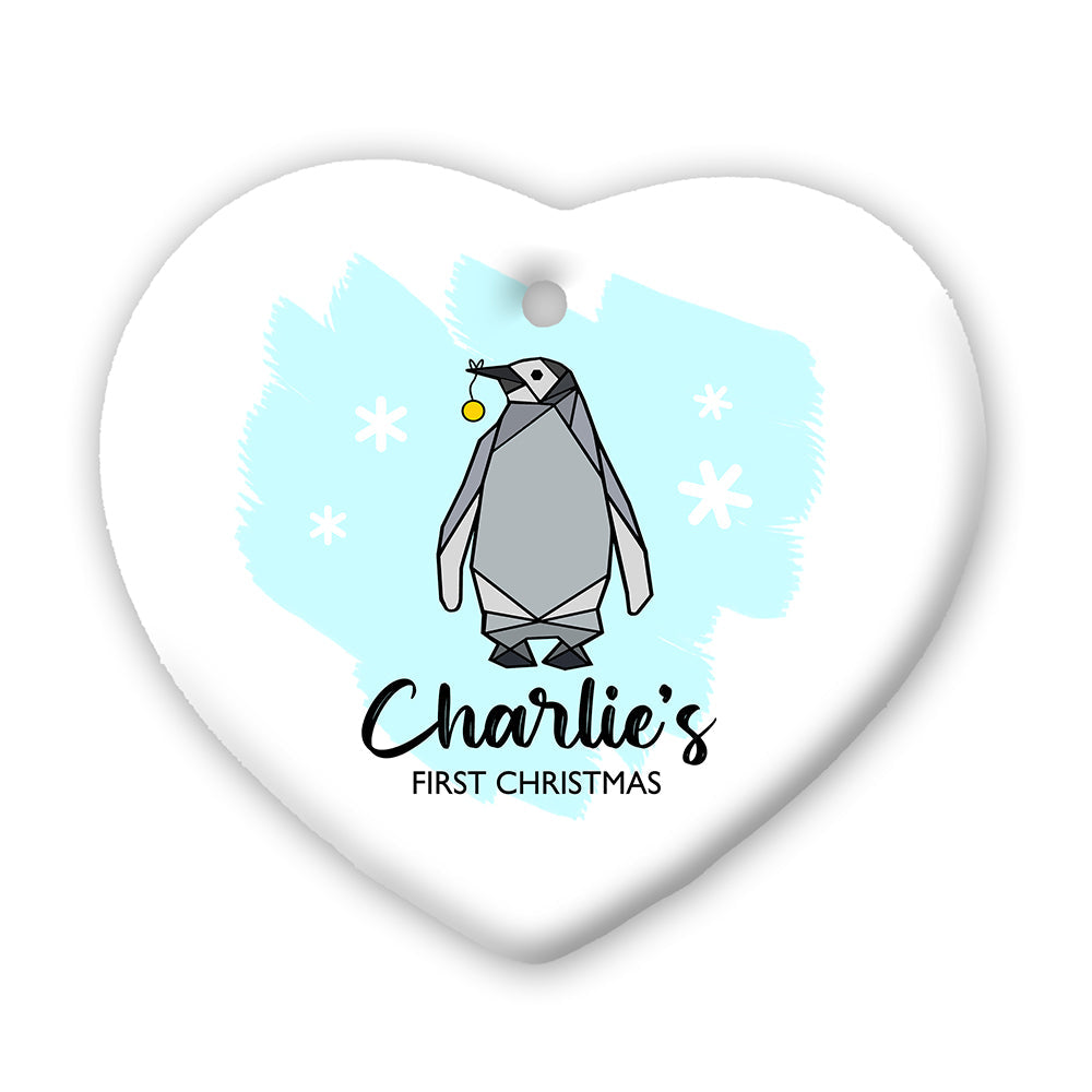 Personalised Baby Penguin Heart Decoration: 2 - Christmas Decorations By Gift Moments