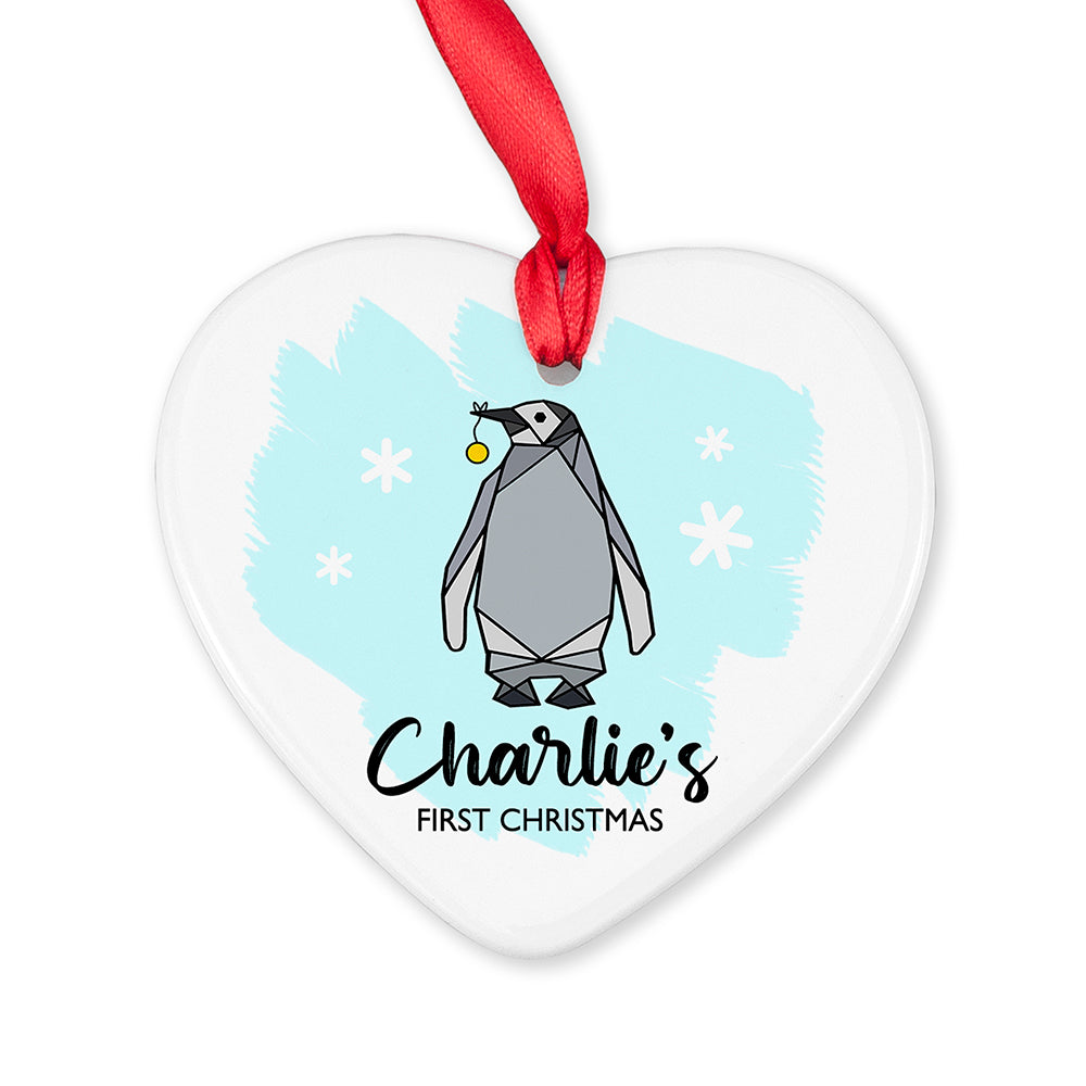 Personalised Baby Penguin Heart Decoration: 6 - Christmas Decorations By Gift Moments