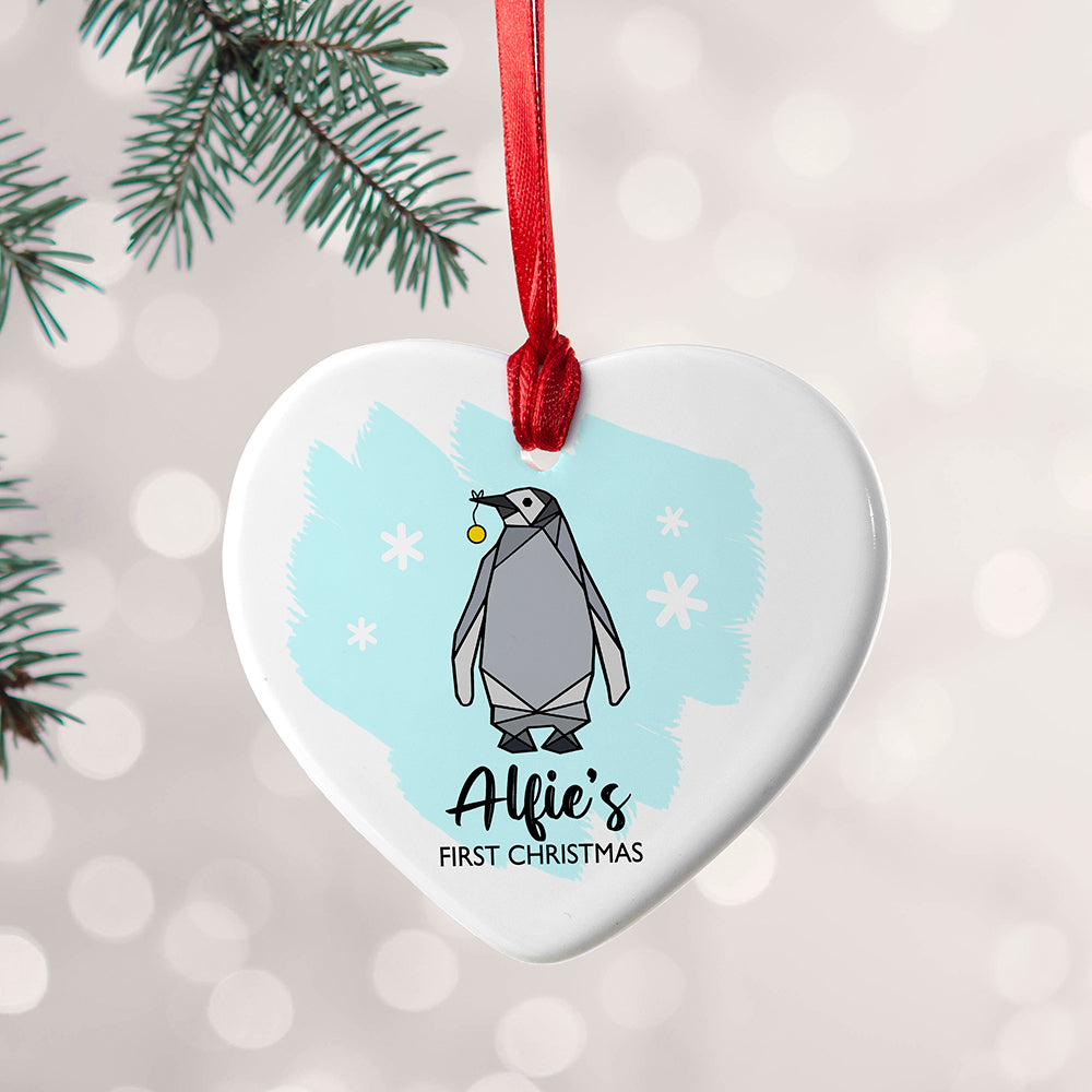 Personalised Baby Penguin Heart Decoration: 3 - Christmas Decorations By Gift Moments