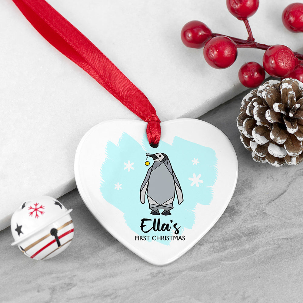 Personalised Baby Penguin Heart Decoration: 5 - Christmas Decorations By Gift Moments