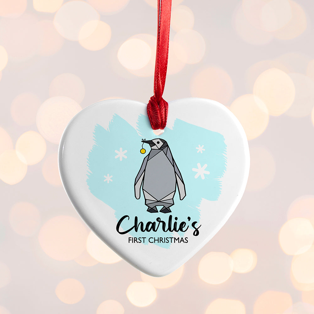 Personalised Baby Penguin Heart Decoration: 4 - Christmas Decorations By Gift Moments